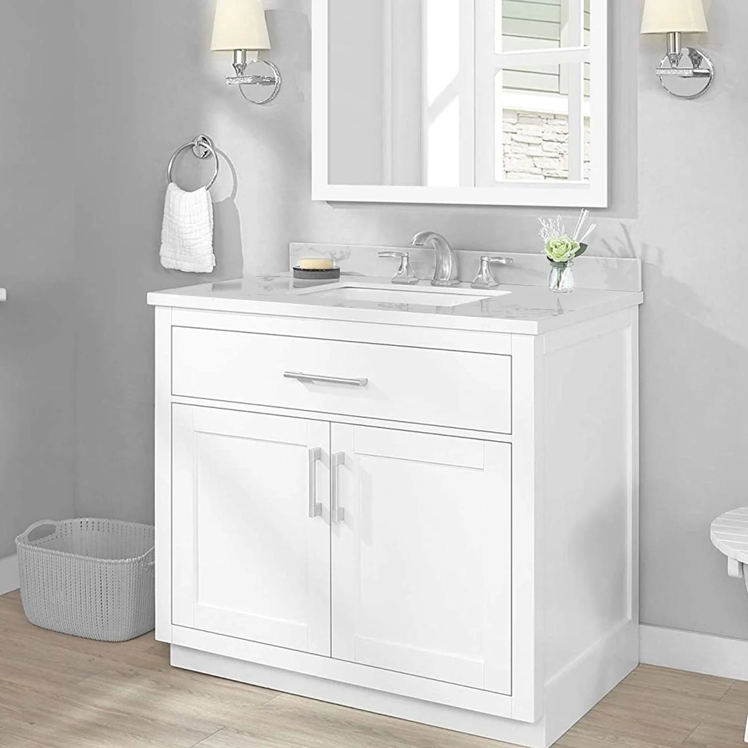 PROOX Bath Cultured Marble Vanity Top Undermount Rectangle Sink Backsplash Included