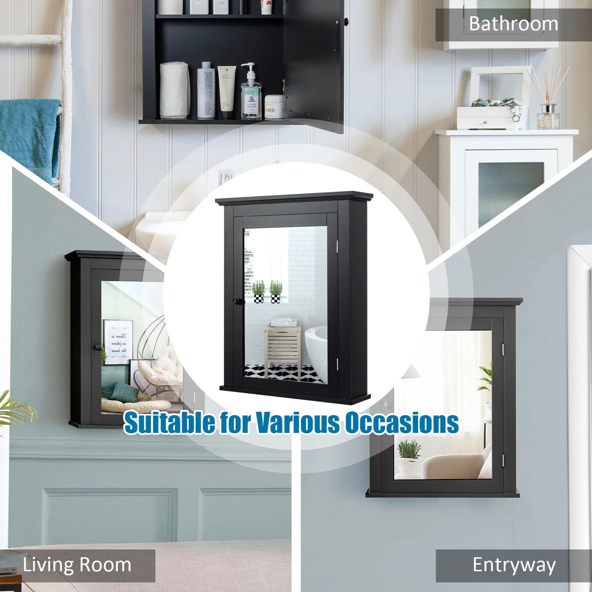 Gymax Bathroom Mirror Cabinet Wall Mounted Adjustable Shelf Medicine - See Details