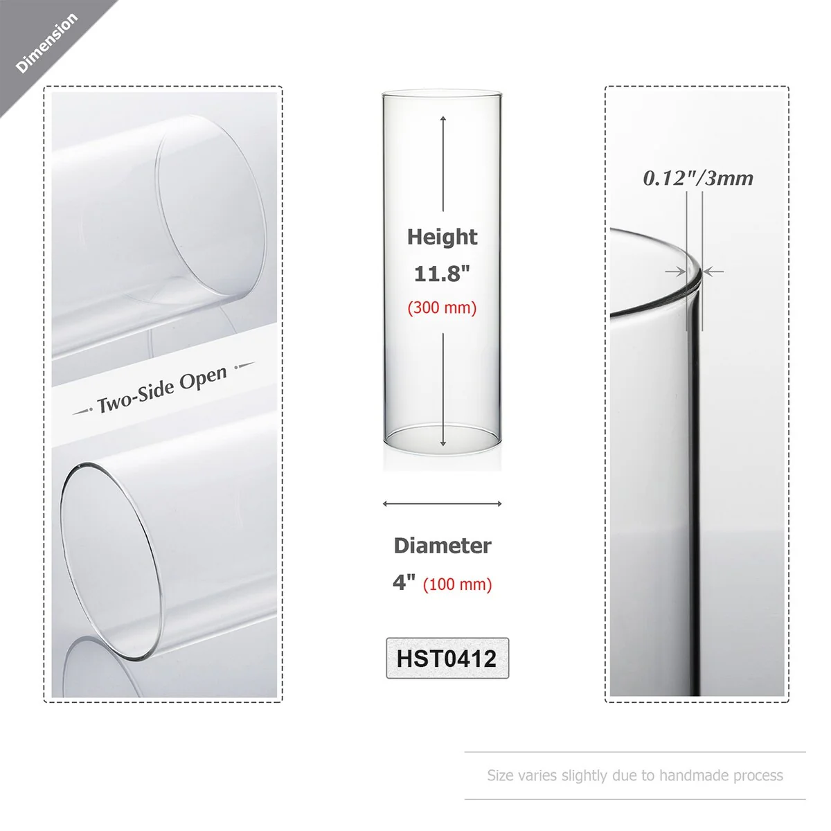 Clear Glass Cylinder Hurricane Chimney Tube, Candle Cover - 1 Piece