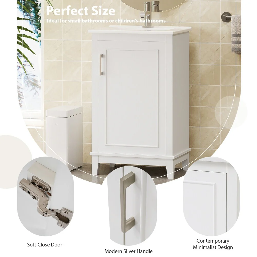 Modern 20 Inch Small Bathroom Vanity Cabinet with Ceramic Basin