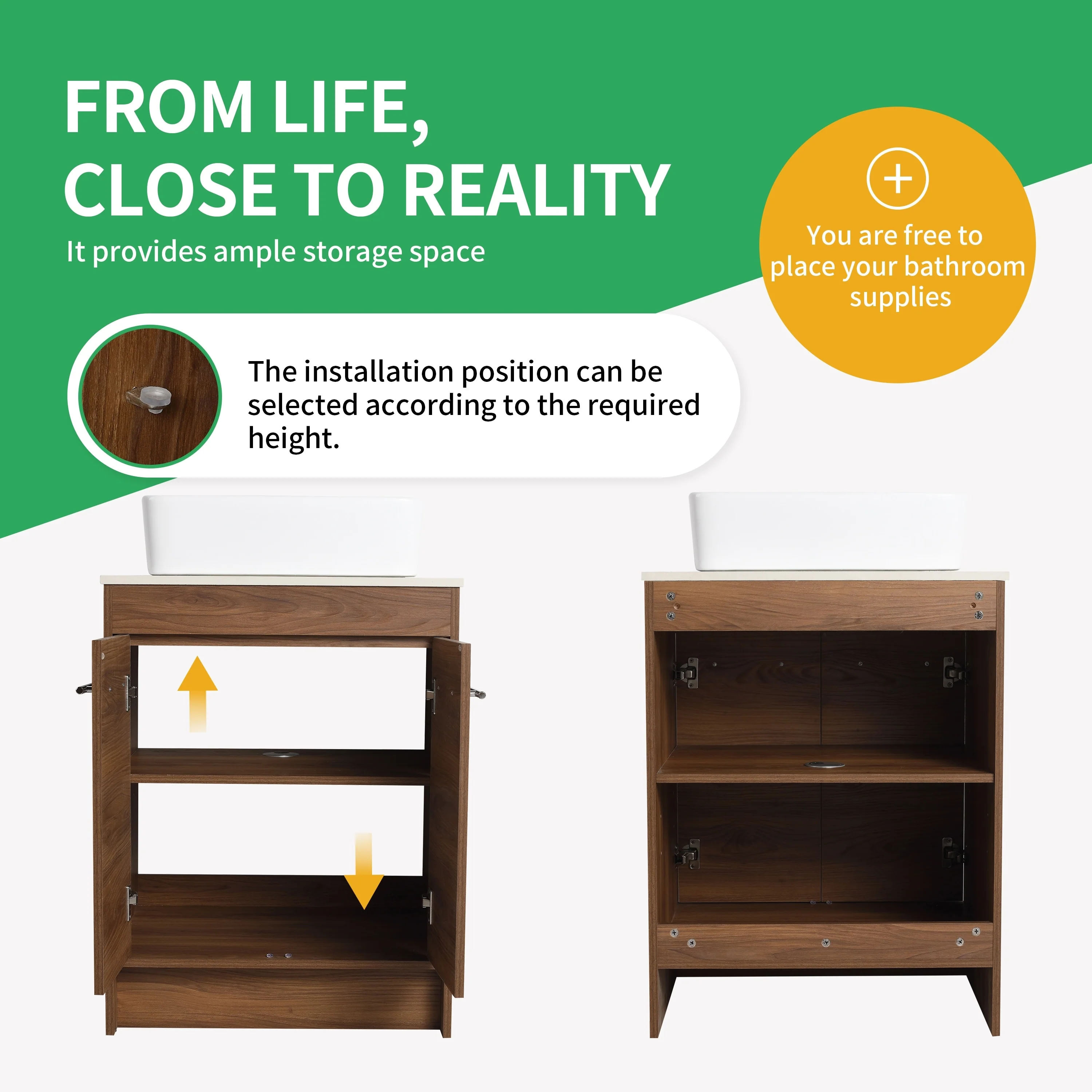 BNK 24/36/48/60 Inch Bathroom Vanity with Sink, Freestanding Bathroom Vanity with Soft Close Doors and Adjustable Shelf