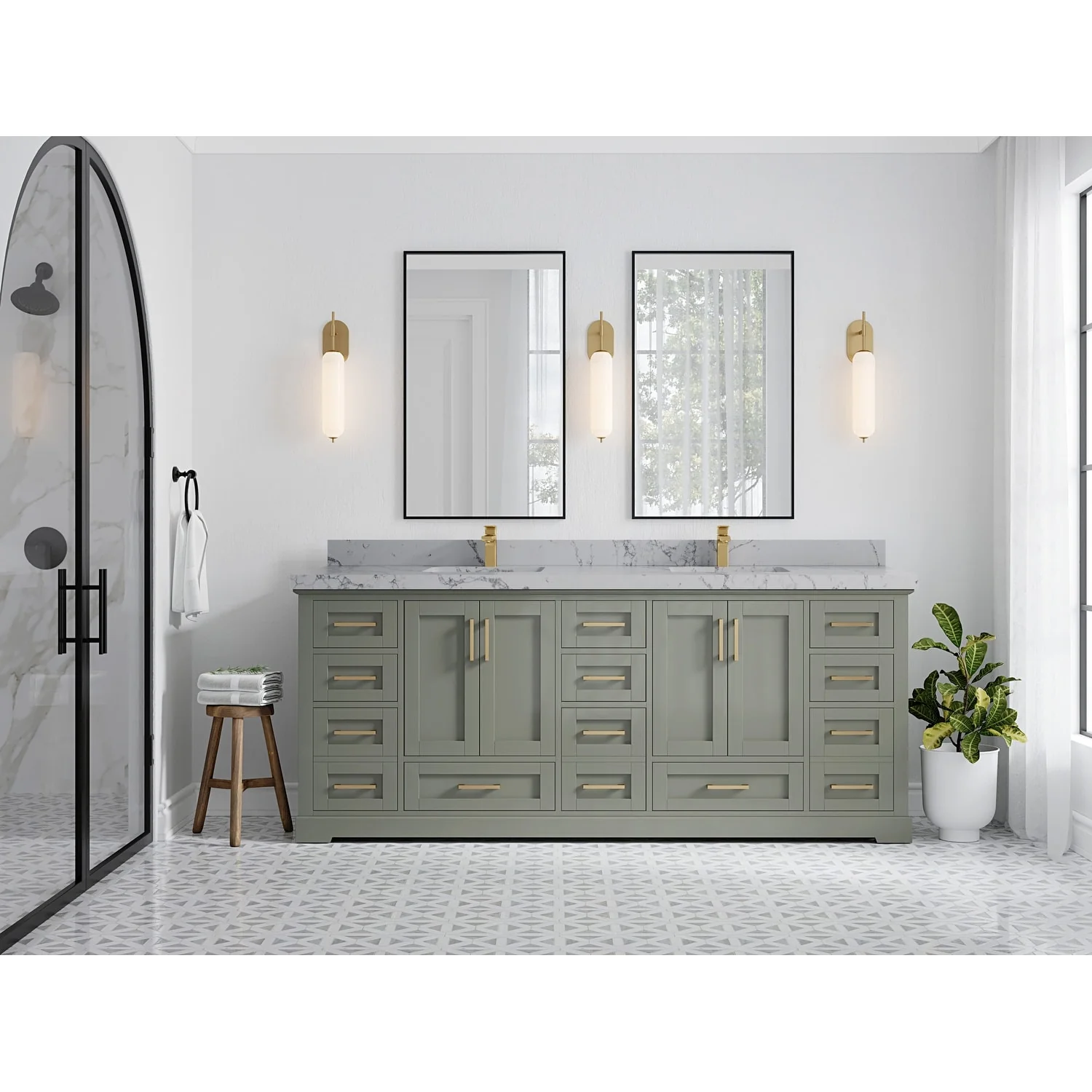 Willow Collection 84 in W x 22 in D x 36 in H Boston Double Bowl Sink Bathroom Vanity with Countertop