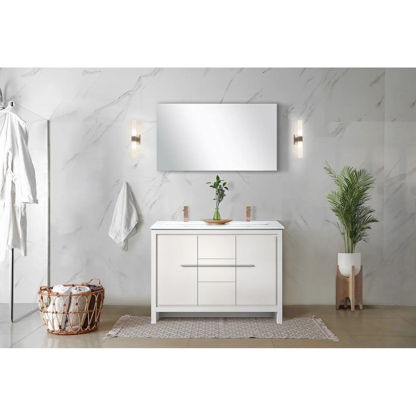 Lafarre Bath Vanity Cultured Marble Top, Sink and Rose Gold Faucet