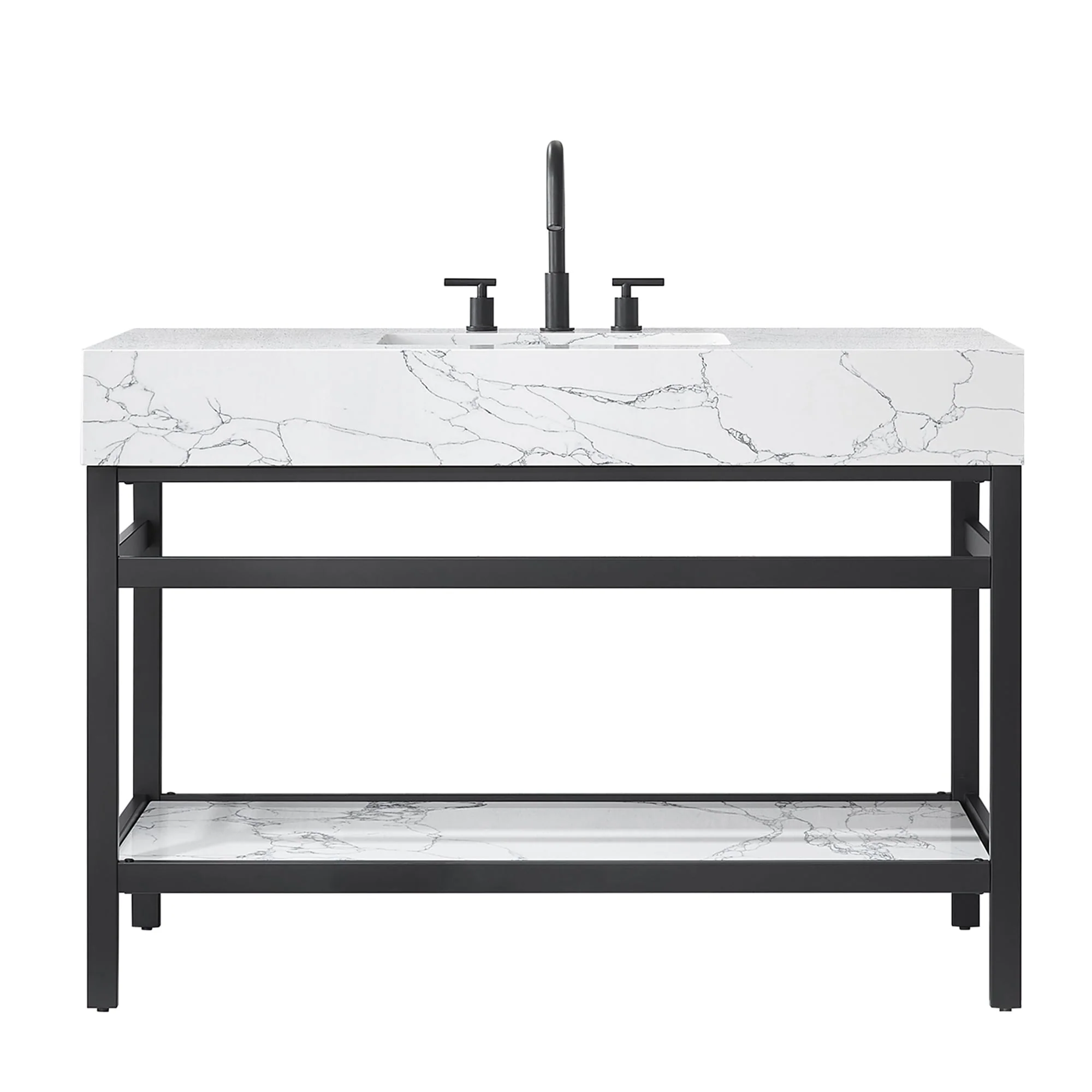 Ecija Bath Vanity, Metal Support with Composite Stone Top, no Mirror
