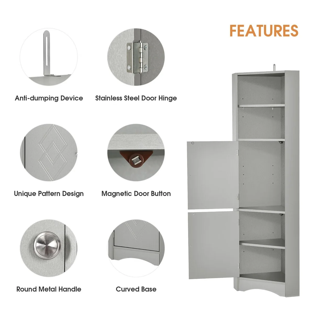 Merax Freestanding Tall Bathroom Corner Cabinet with Adjustable Shelves