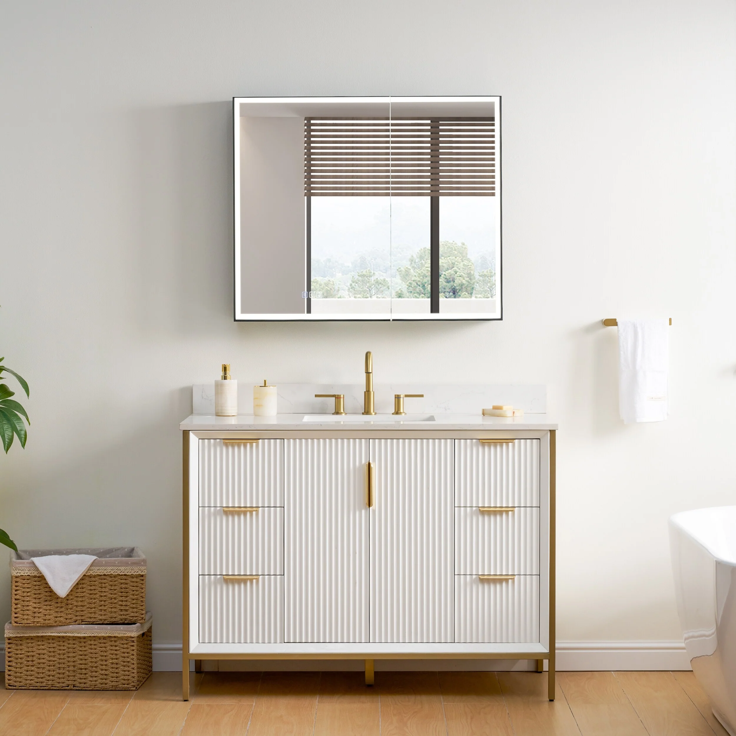 30'' H Recessed Or Surface Wall Mounted LED Mirror Cabinet With Mirror And Adjustable Shelves,Black Frame