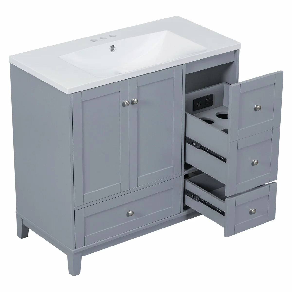 Modern 36-Inch Bathroom Vanity with Resin Sink and Ample Storage