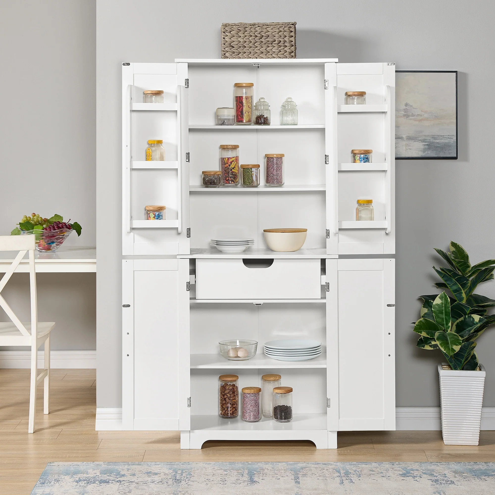 Bathroom storage cabinets with open shelves