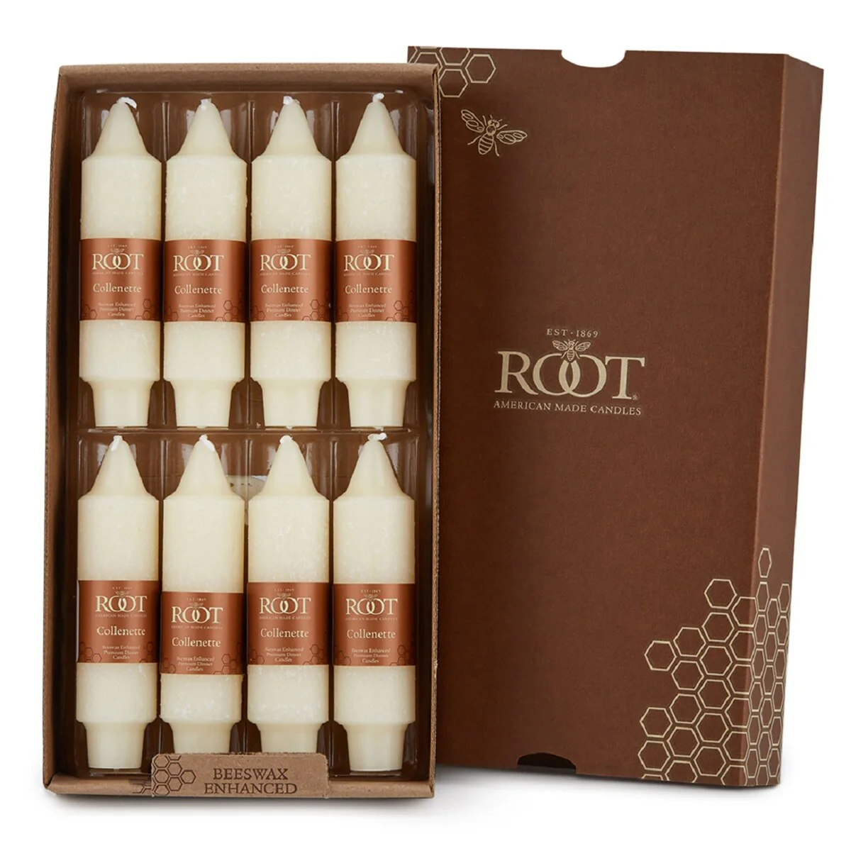 Root Unscented 5 In. Timberline™ Collenette Taper Candles box of 8 - 5 X 1-1/4