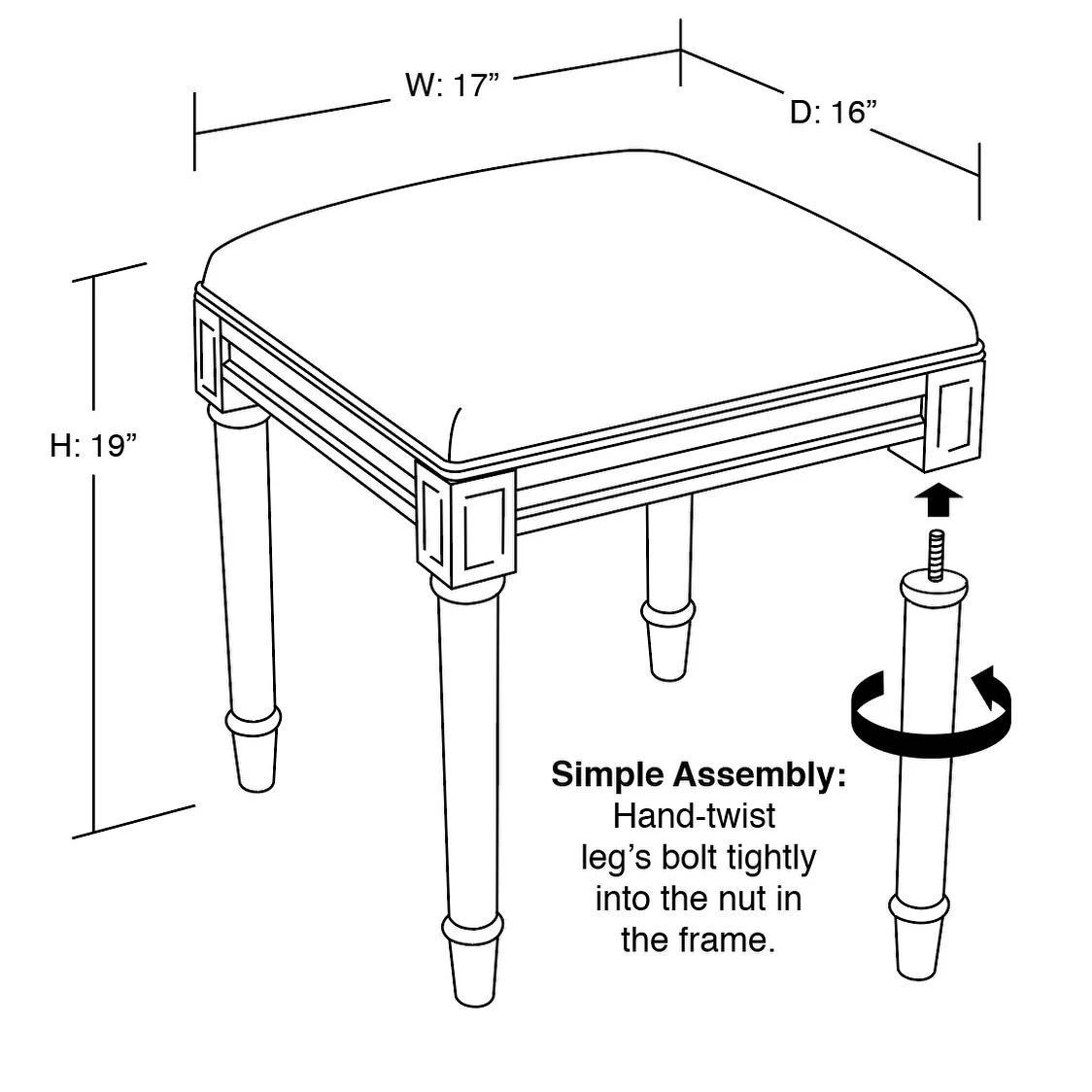 Toile Rustic-grey Vanity Stool - N/A