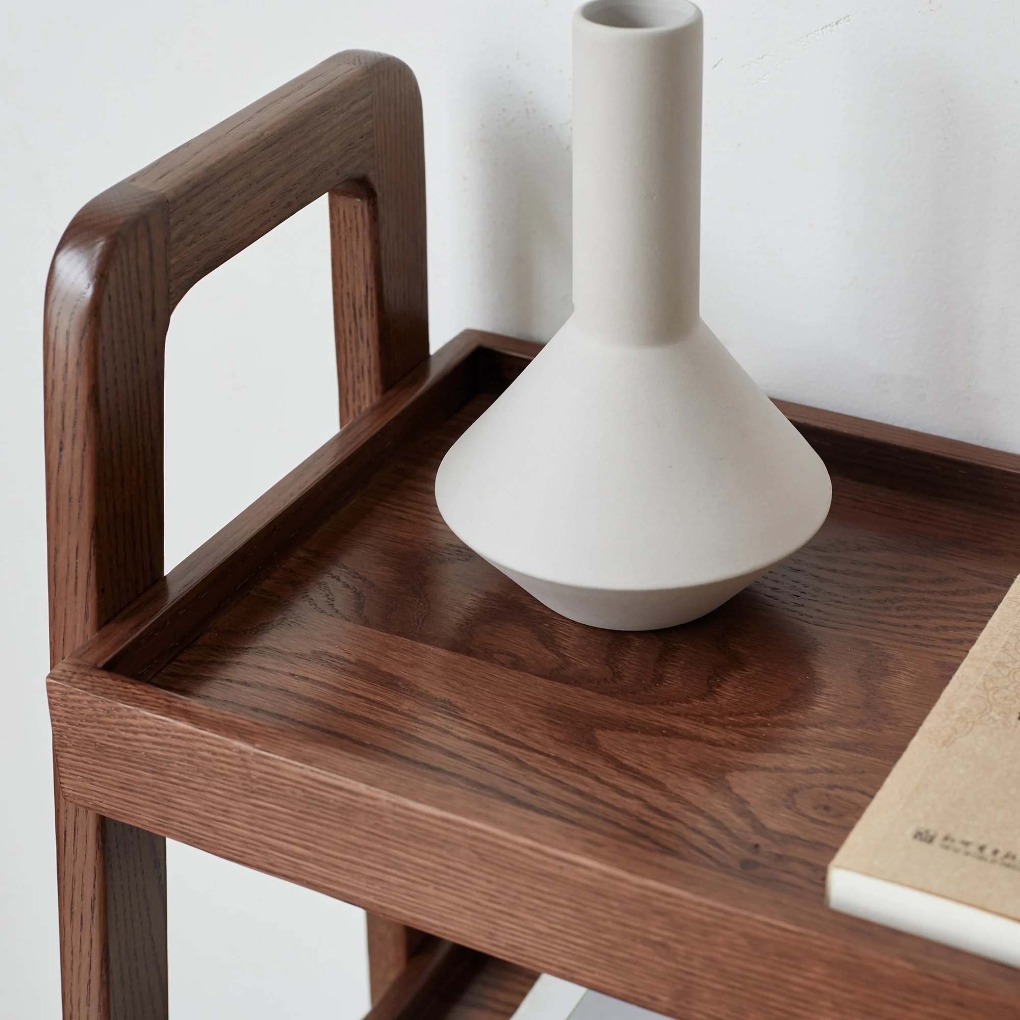 Walnut Finished Oak Wood Storage Ladder Shelf