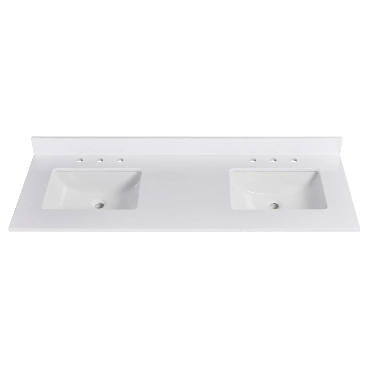 PROOX 60 inch Culture Marble Bath Solid White Vanity top with Double Rectangular Sink