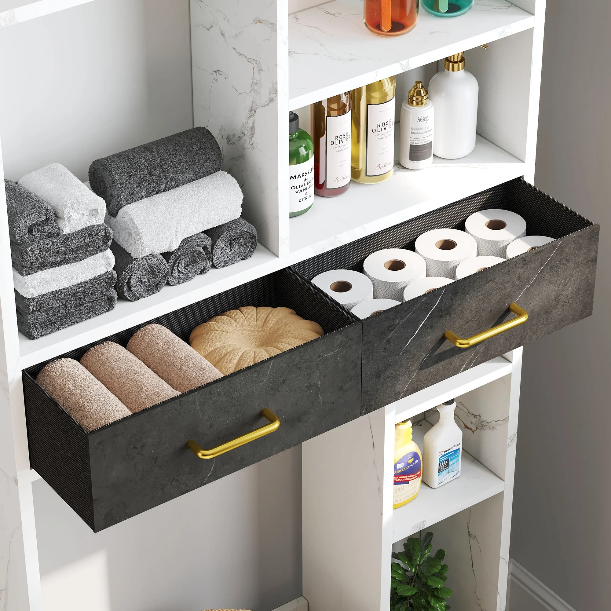 Moasis Bathroom Over The Toilet Storage Cabinet Organizer With 2 Drawer and Shelves