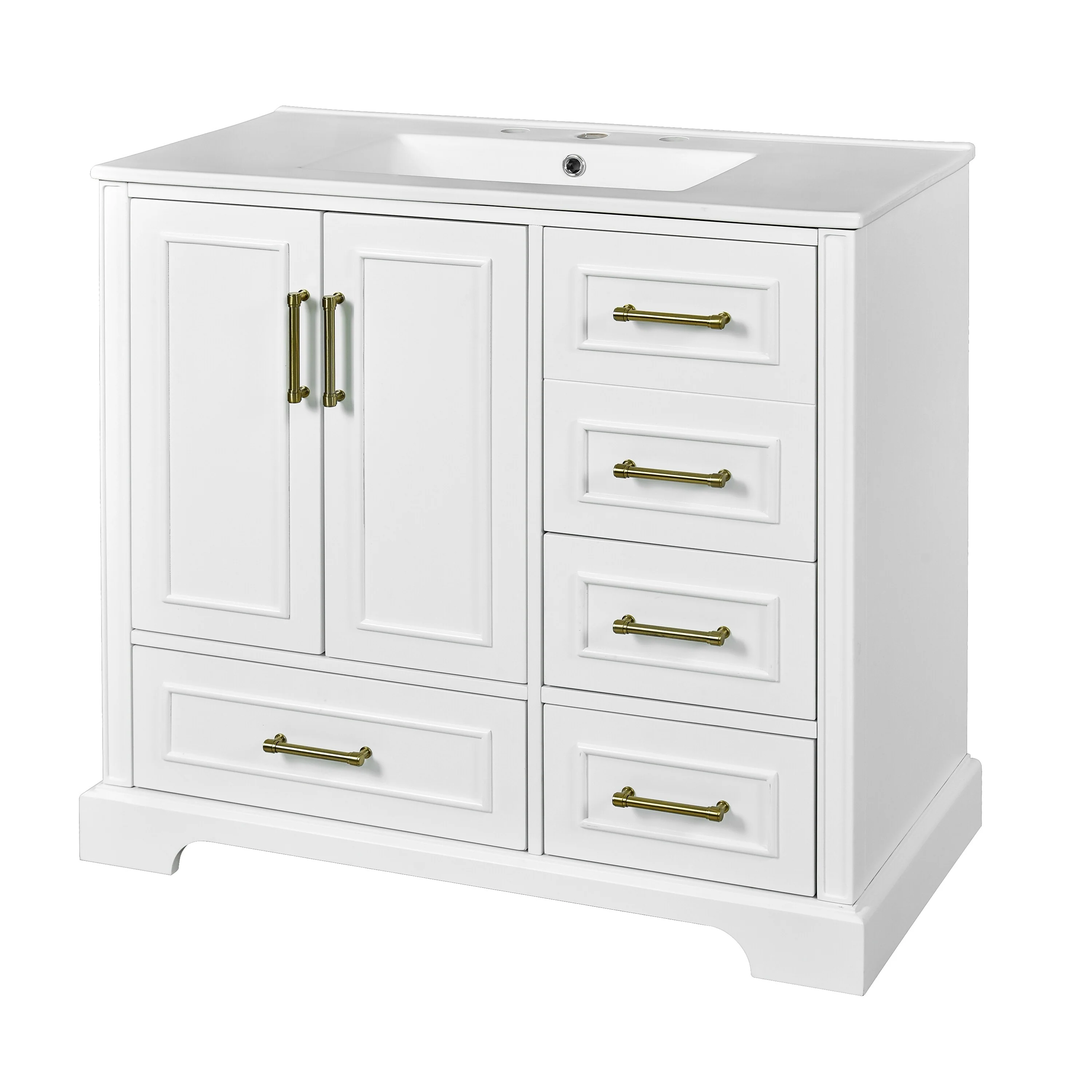 Bathroom Vanity with Resin Sink, Bathroom Vanity Set with 4 Drawers, Bathroom Storage Cabinet with 2 Soft Close Doors