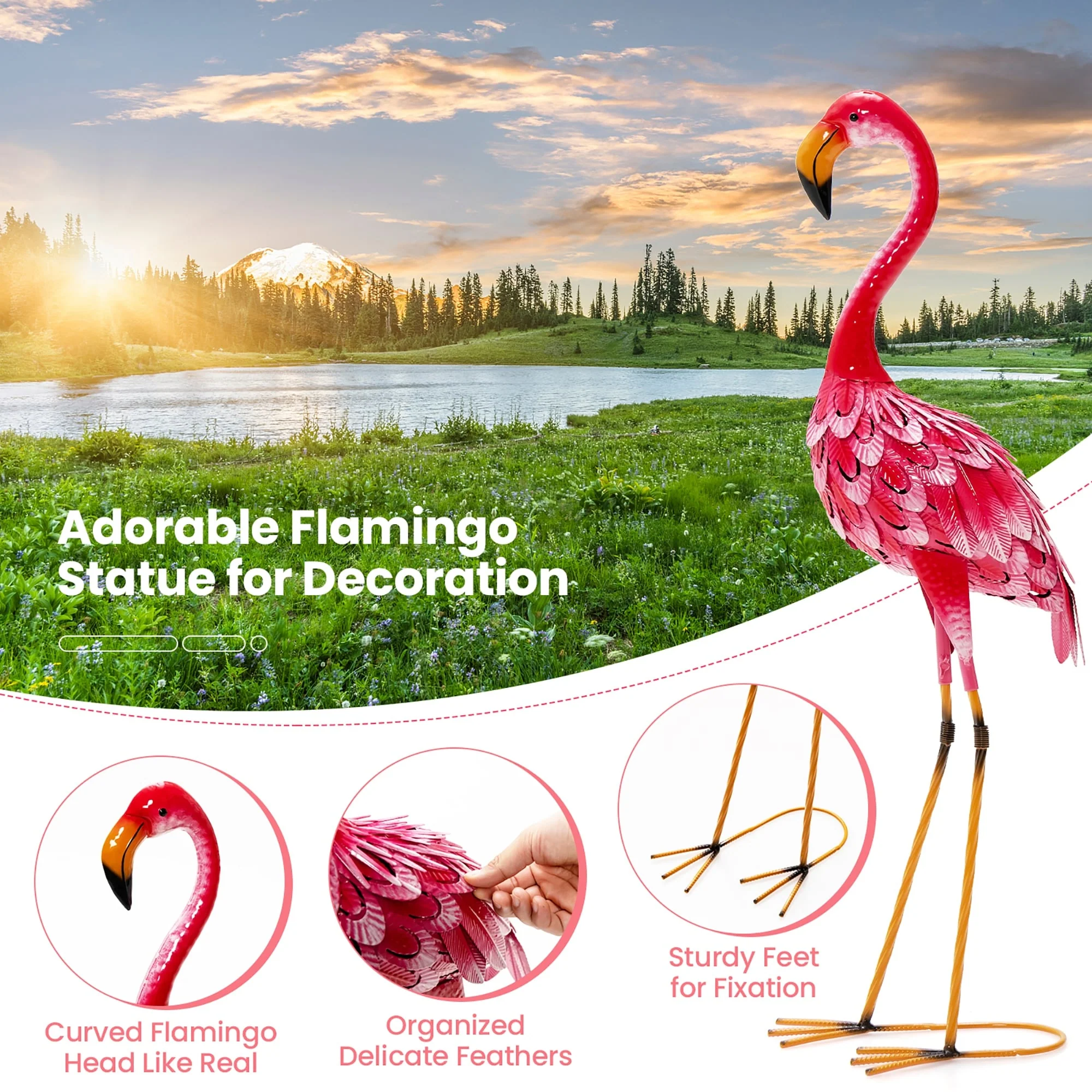 Costway 2-Piece Metal Crane/Flamingo Garden Statue Sculpture Set