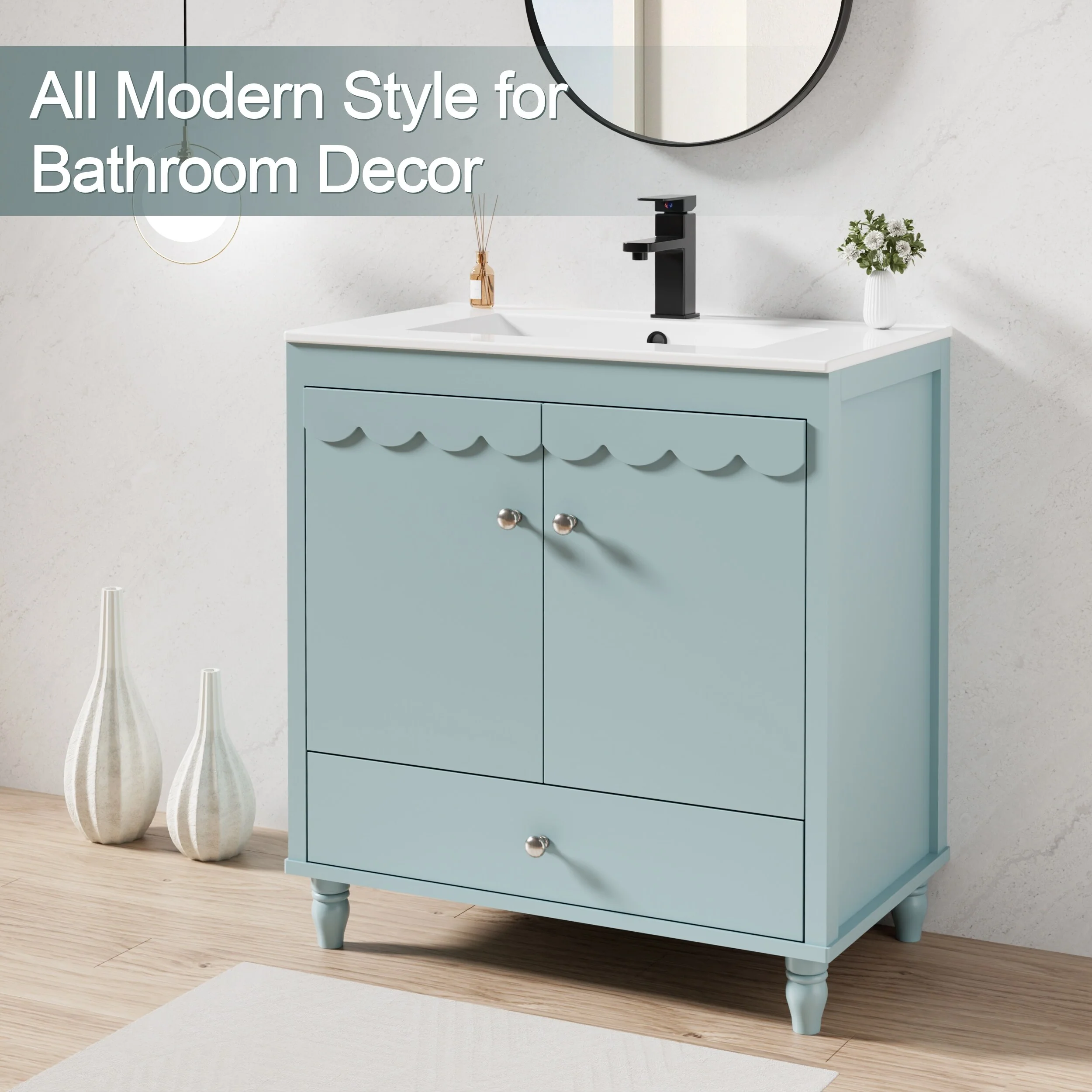 Lace Trim Freestanding Bathroom Vanity Set - Perfect for Bathrooms