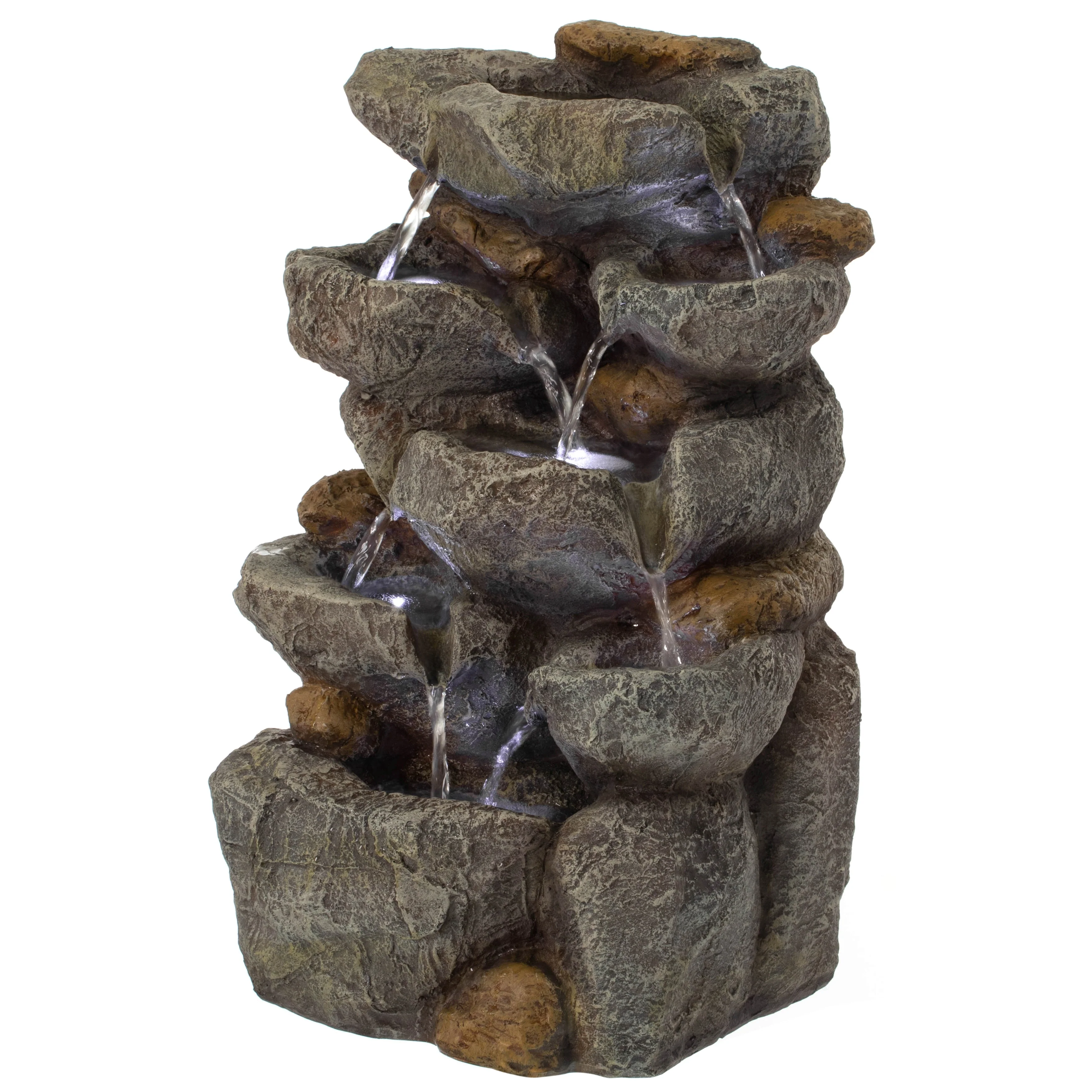 Cascading Electric Powered Rock Water Fountain with LED Lights 18.5