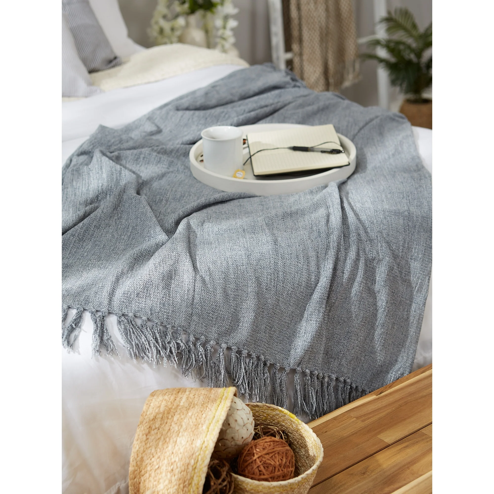 DII Soft Denim Blue Chenille Throw