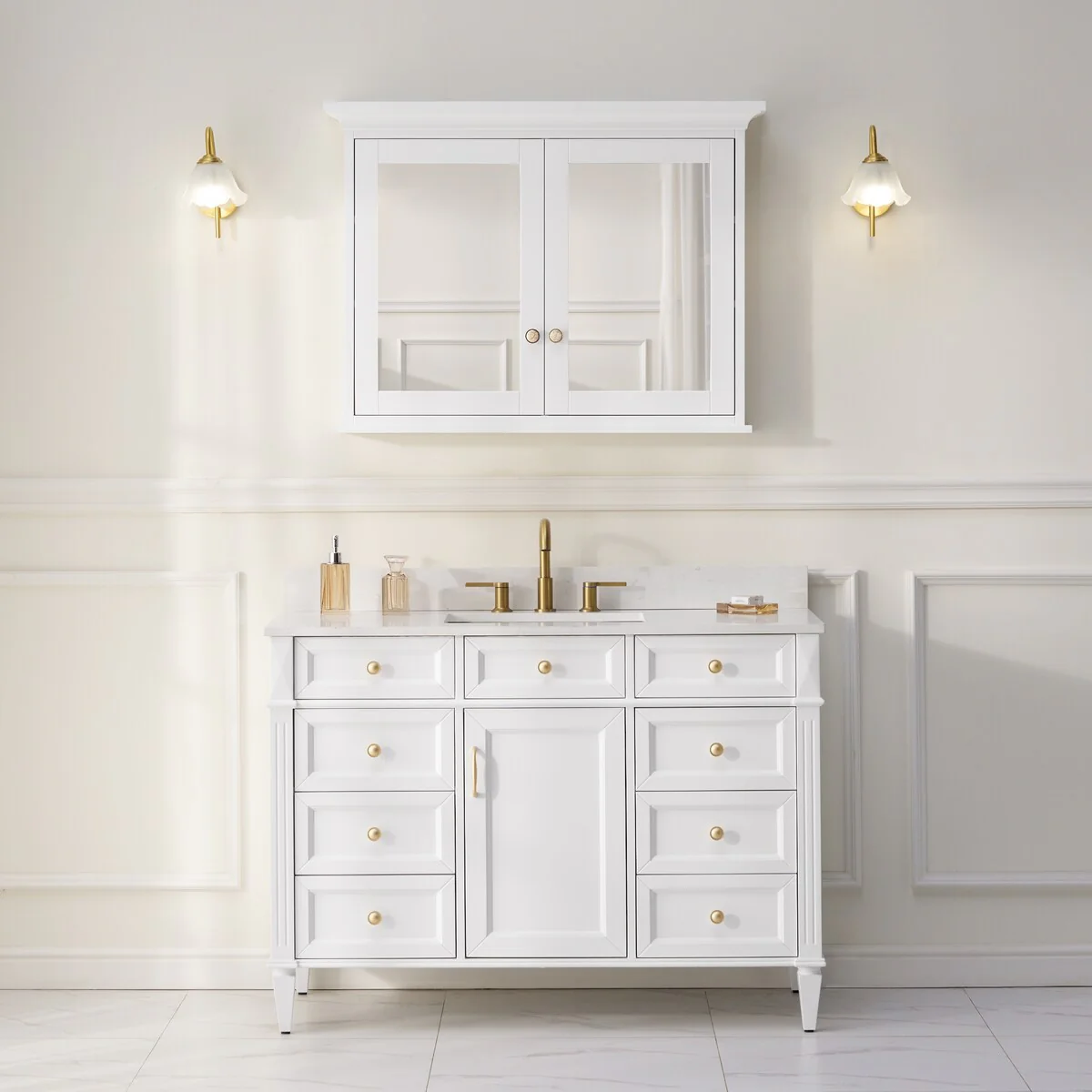 30''H Surface Mount Solid Wood Framed Medicine Cabinet With Mirror And Wooden Shelves