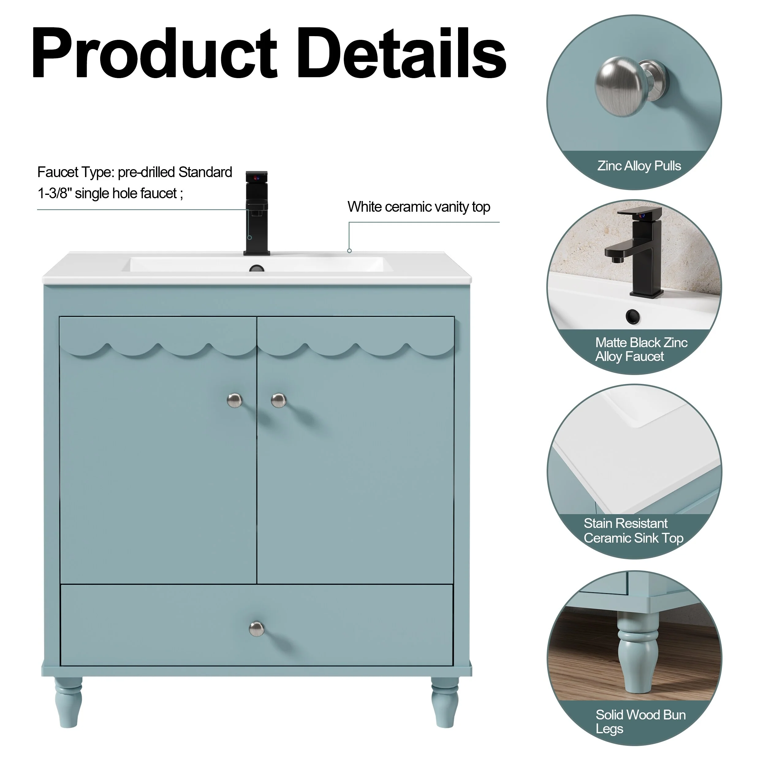 Lace Trim Freestanding Bathroom Vanity Set - Perfect for Bathrooms