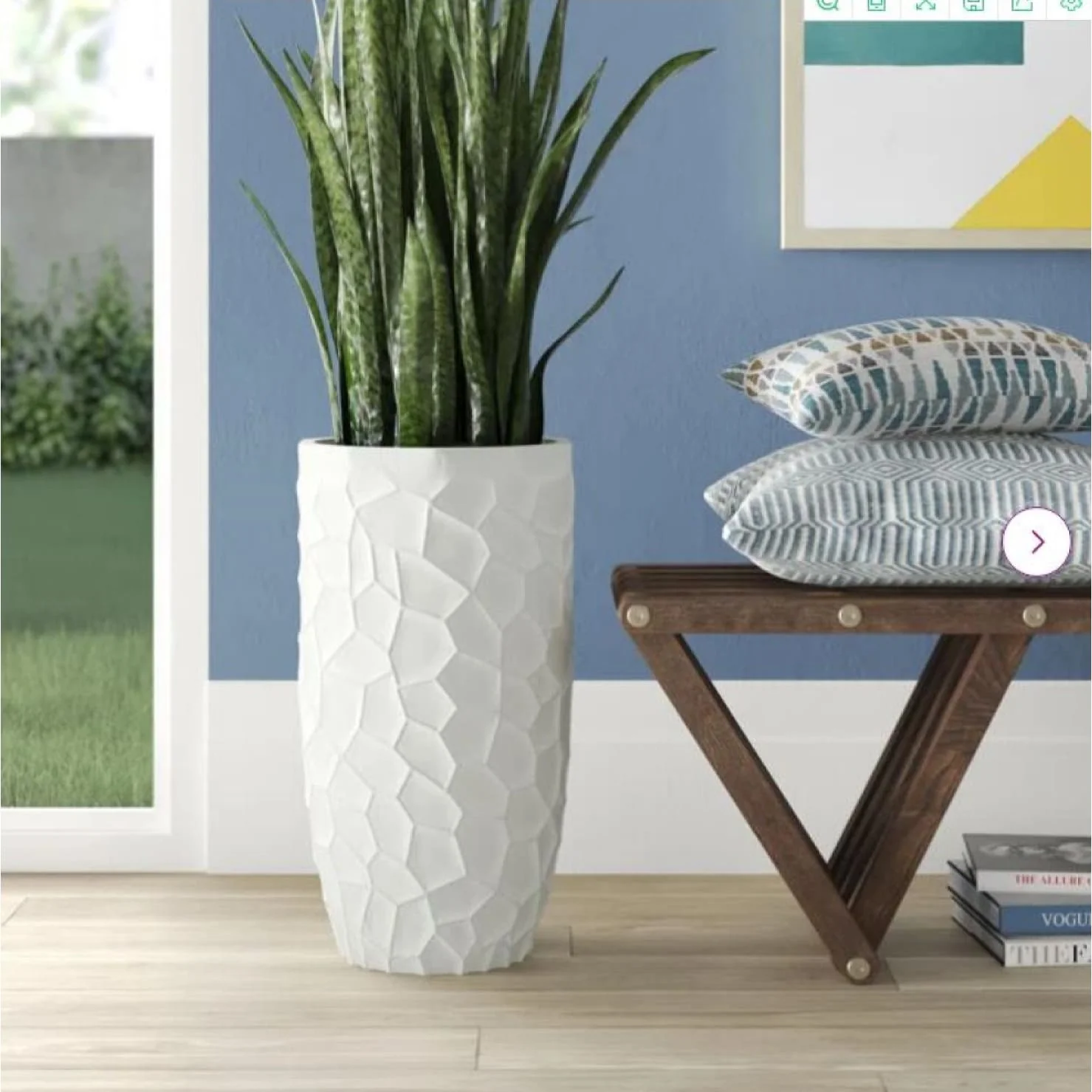 White MgO Geometric Pattern Round Tall Planter - 22