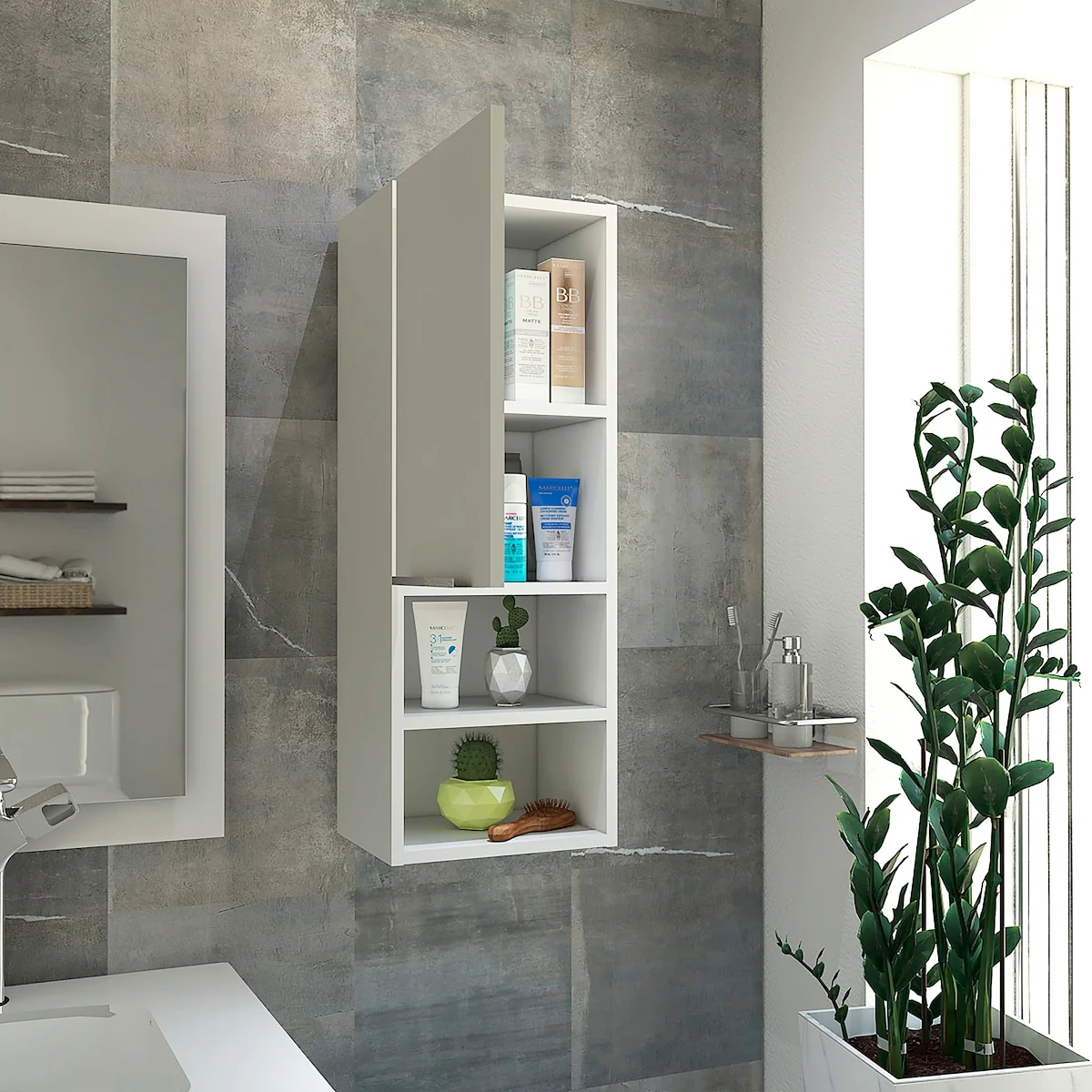 Mila Bathroom Cabinet, Two Internal Shelves, Two External Shelves, Single Door -White