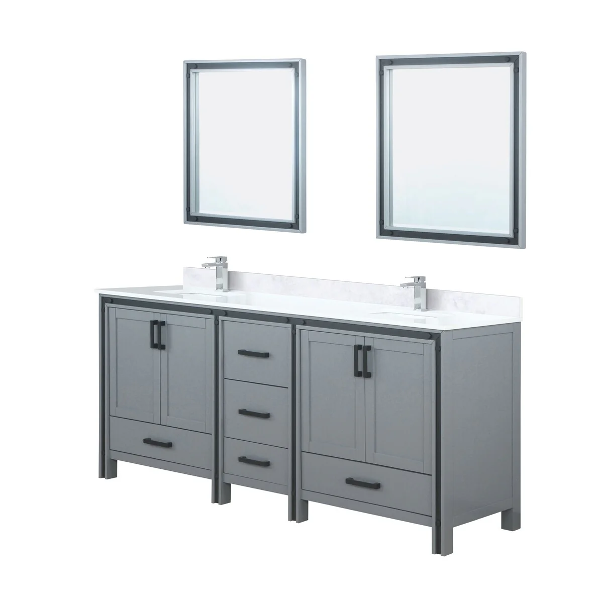 Ziva 80 in W x 22 in D White Double Bath Vanity, White Quartz Top, Faucet Set and 30 in Mirrors