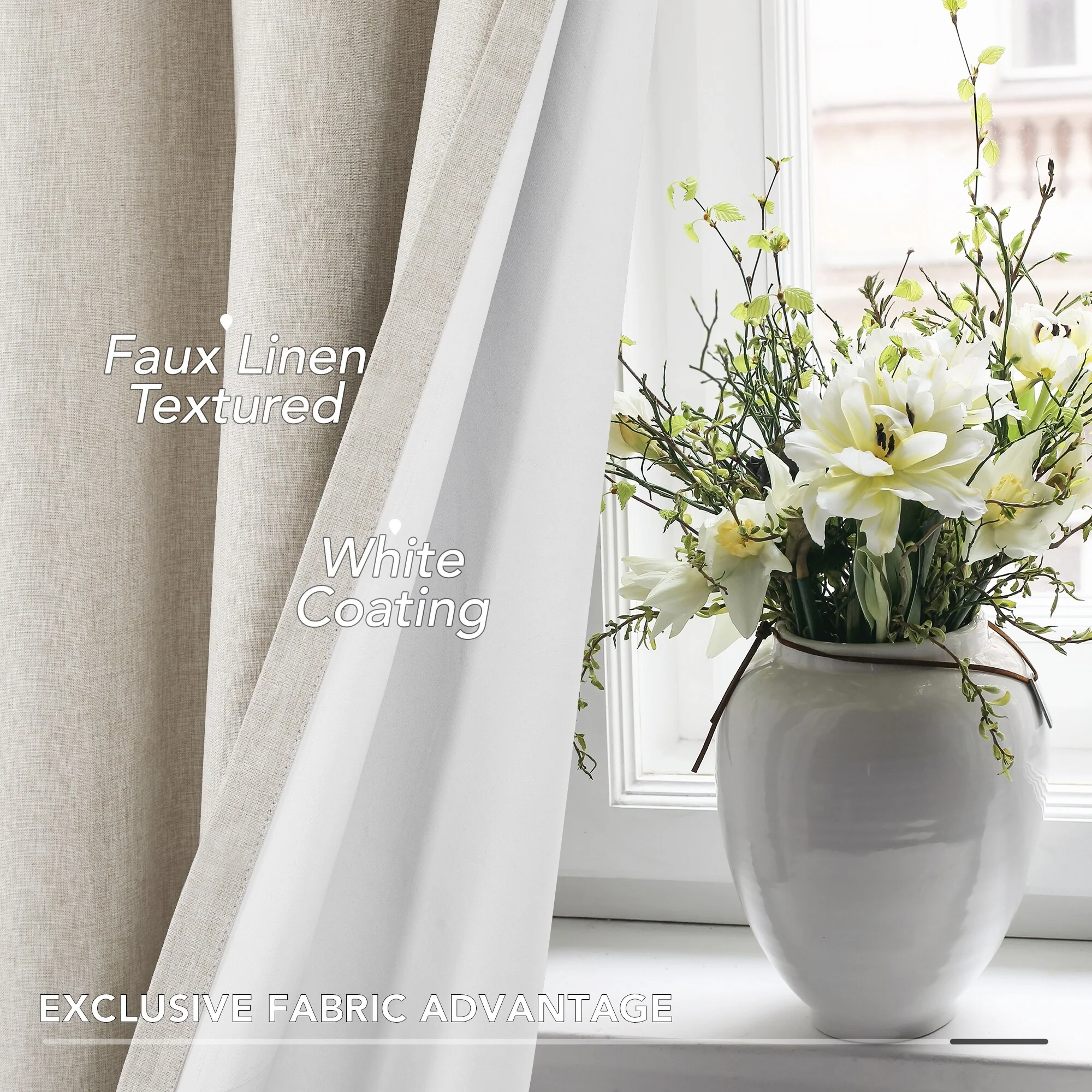 Deconovo Blackout Living Room Curtains Faux Linen Drapes 2 Panels