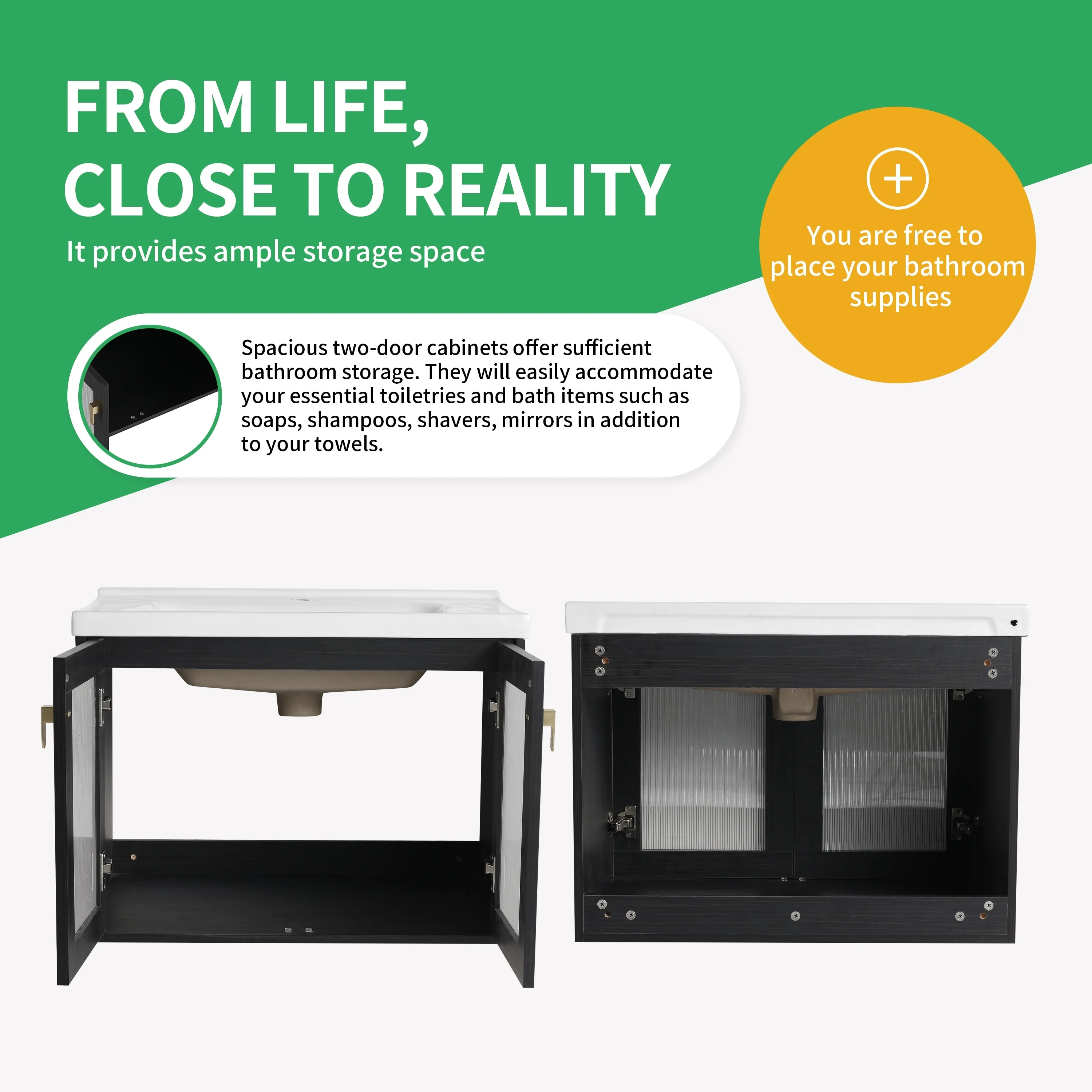 BNK 28/ 32/36/40 Inch Single Sink Bathroom Vanity with Soft Close Door, Modern Floating Vanity