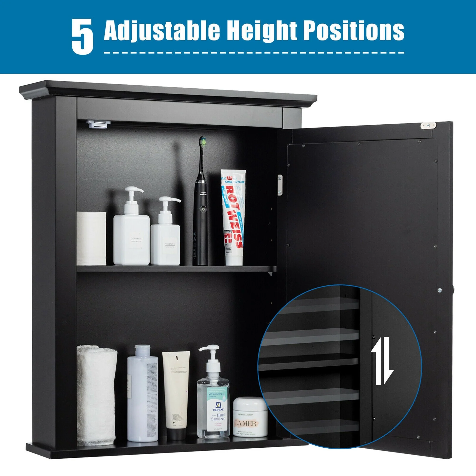 Gymax Bathroom Mirror Cabinet Wall Mounted Adjustable Shelf Medicine - See Details