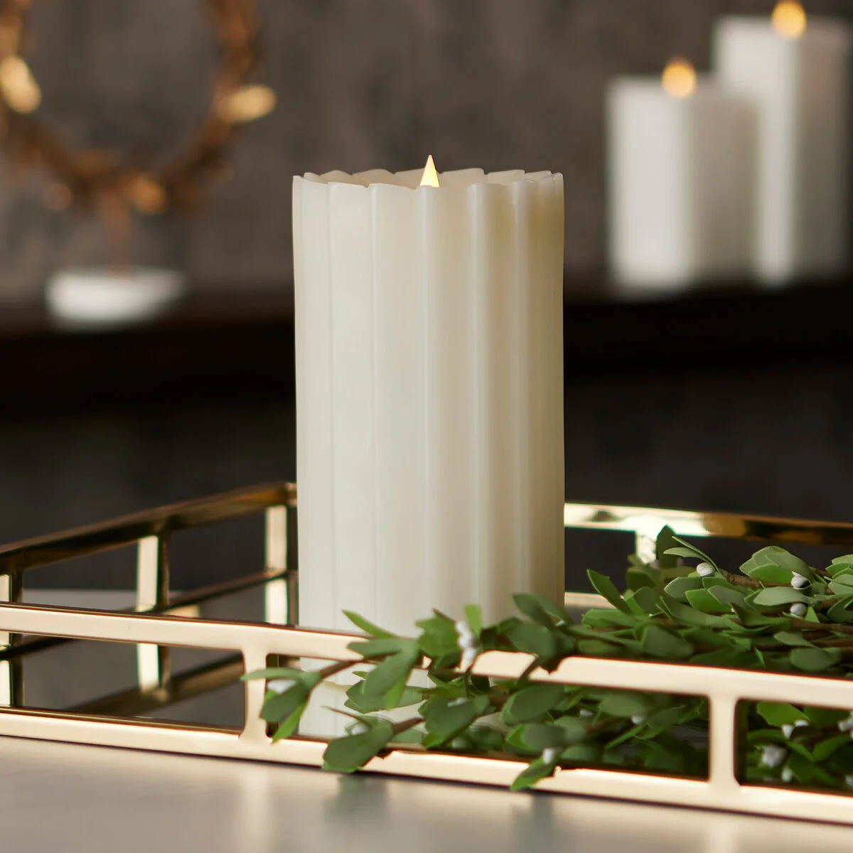 Sutton Fluted Motion Flameless Candle 4x10 Ivory