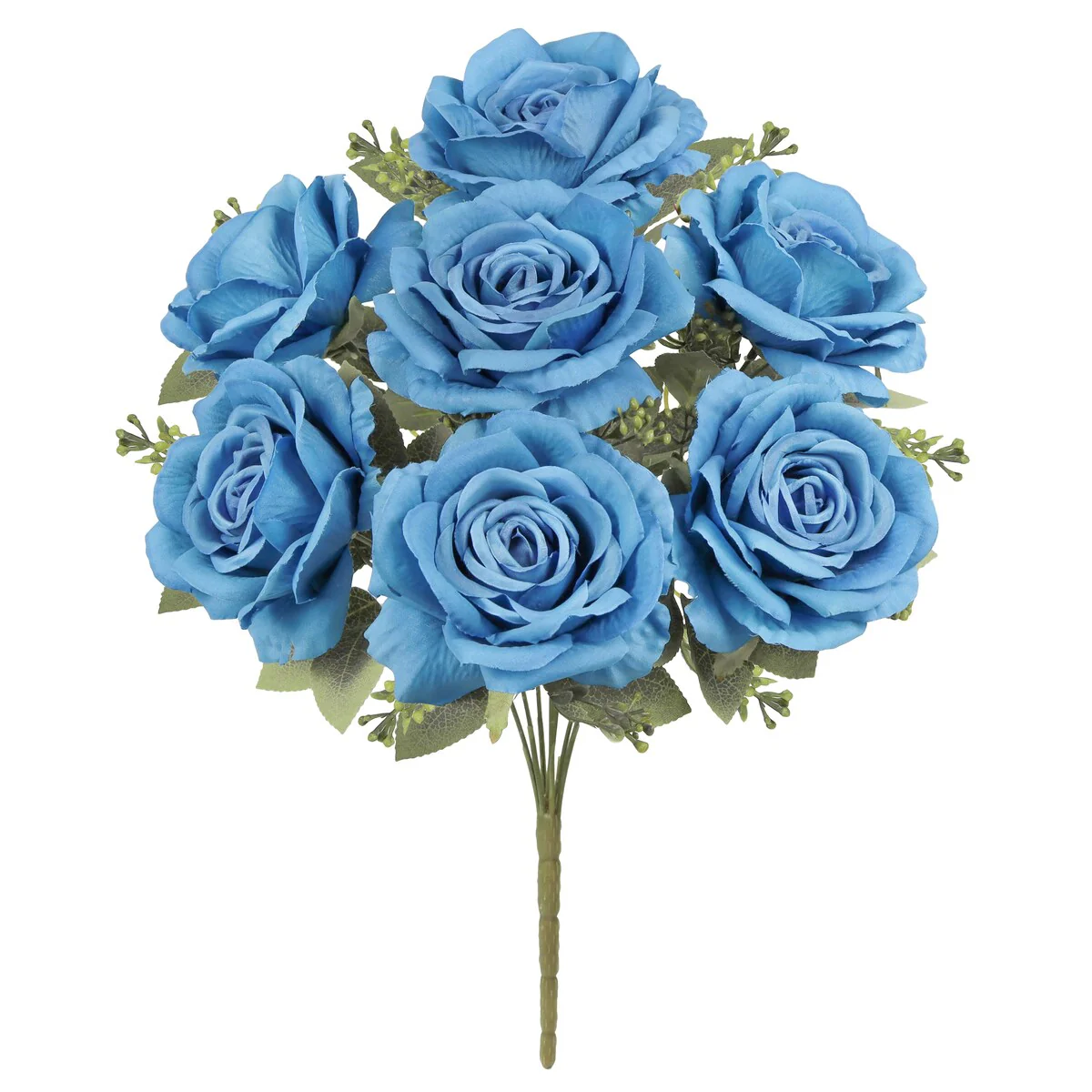 Set of 2 Deluxe Blue Artificial Elegant Rose Flower Stem Bush Bouquet 17in - 17