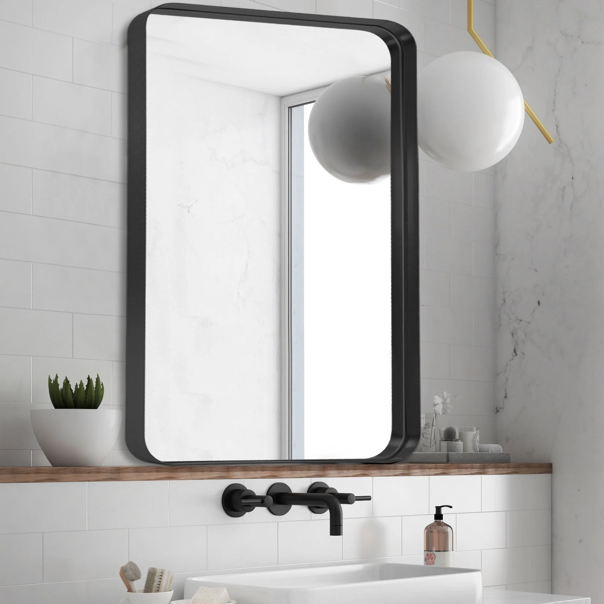 Modern Deep Rectangle Round Corner Wall Mirrors for Bathroom Mirror