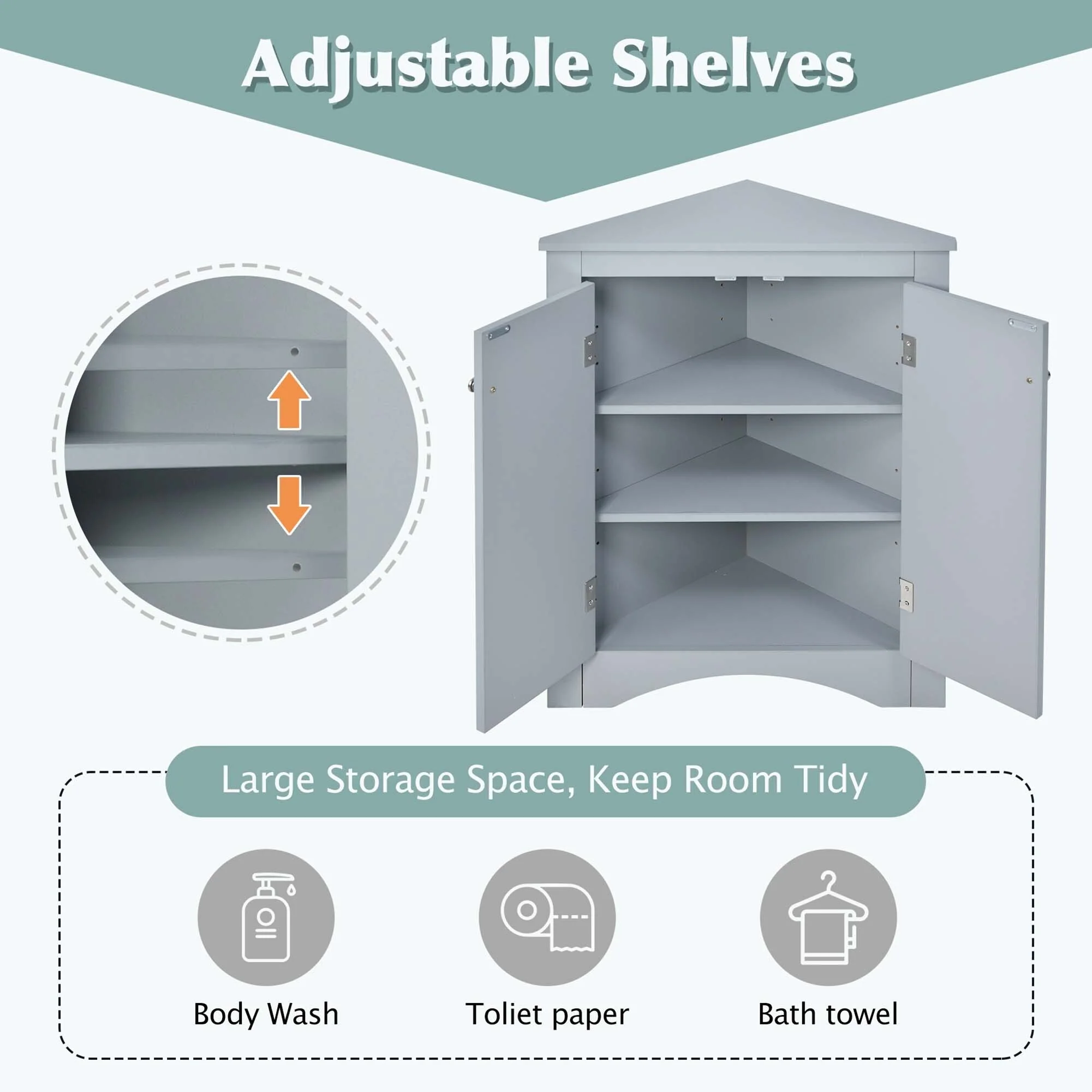 Triangle Bathroom Storage Cabinet with Adjustable Shelves