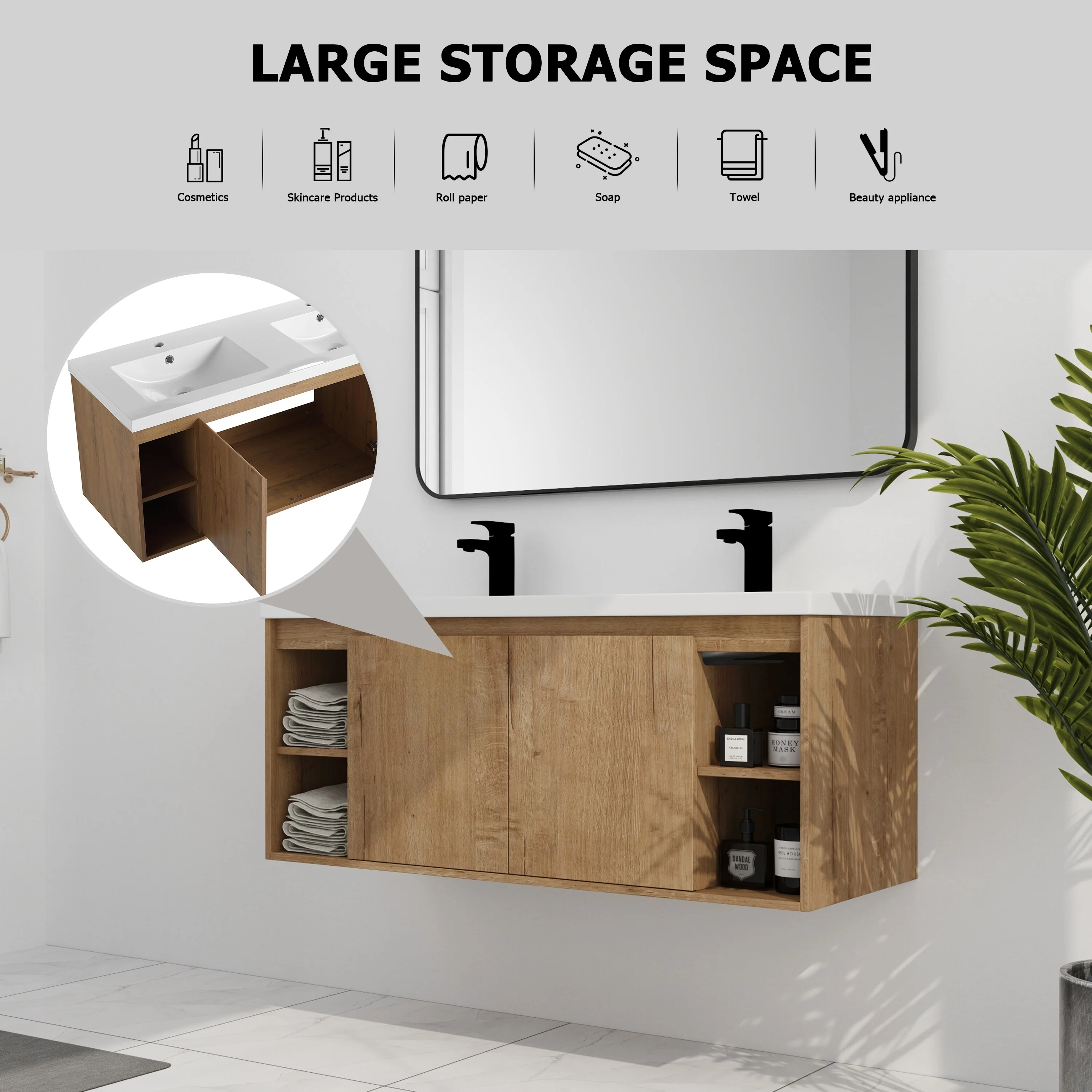 BNK Double Sink Bathroom Vanity in 48 Inch,Bathroom Cabinet with Soft Close Doors&Shelves