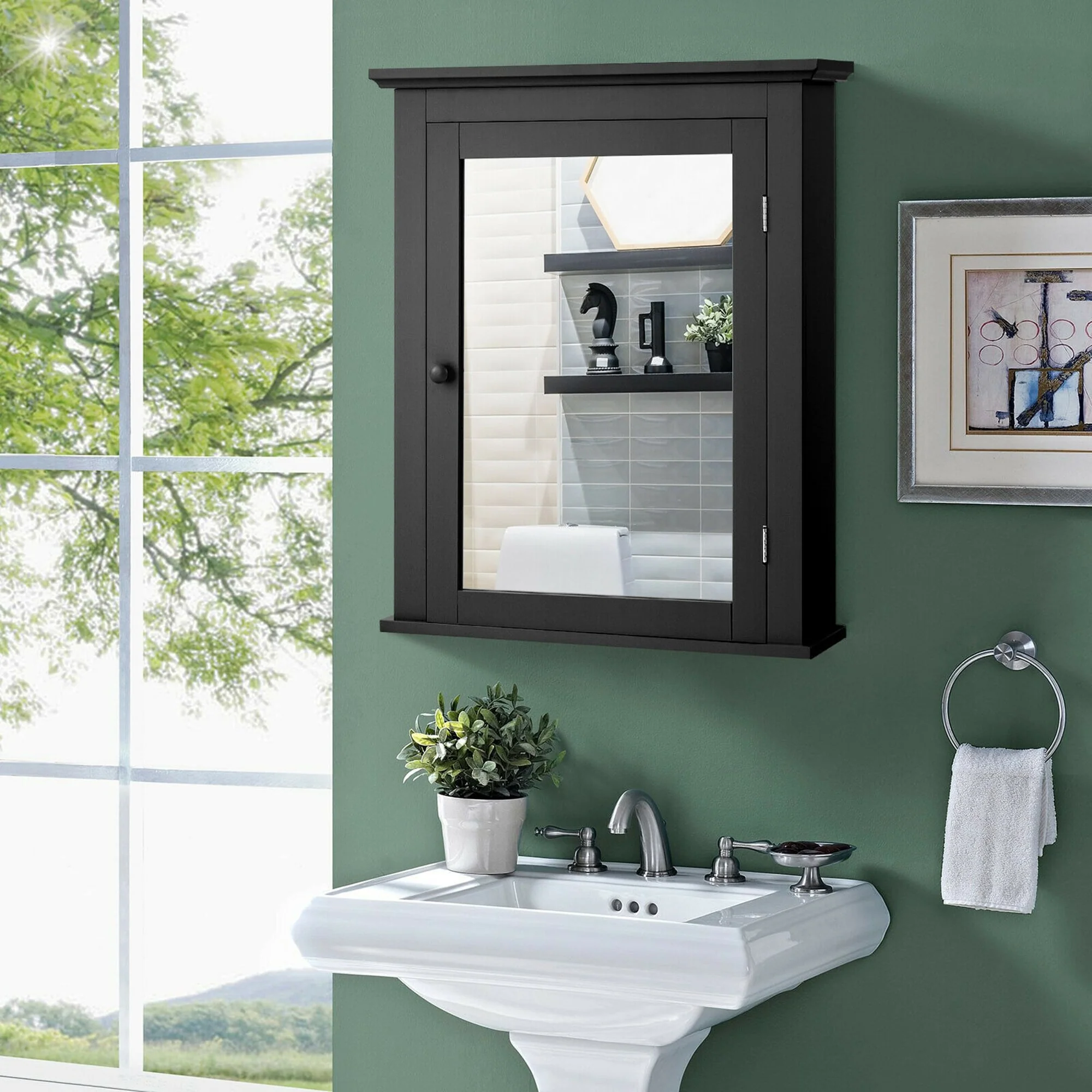 Gymax Bathroom Mirror Cabinet Wall Mounted Adjustable Shelf Medicine - See Details