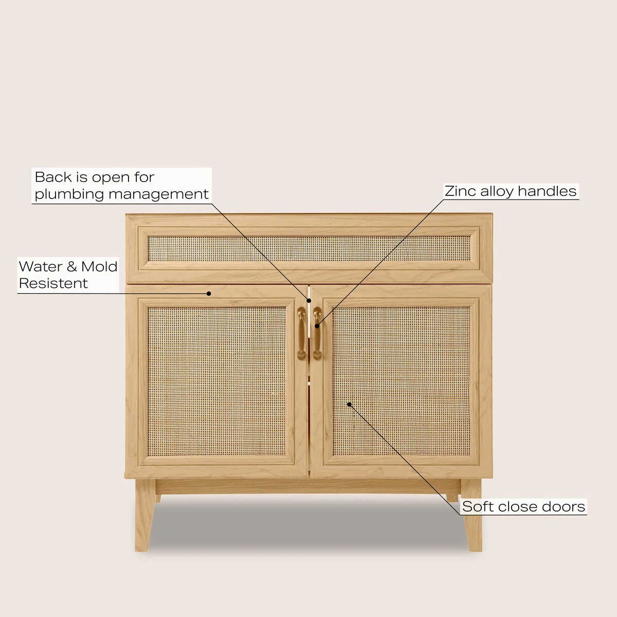 Ancillary Rattan Modern Farmhouse 2-Shelf Bath Vanity Cabinet Only (Sink Basin not Included), by JONATHAN Y