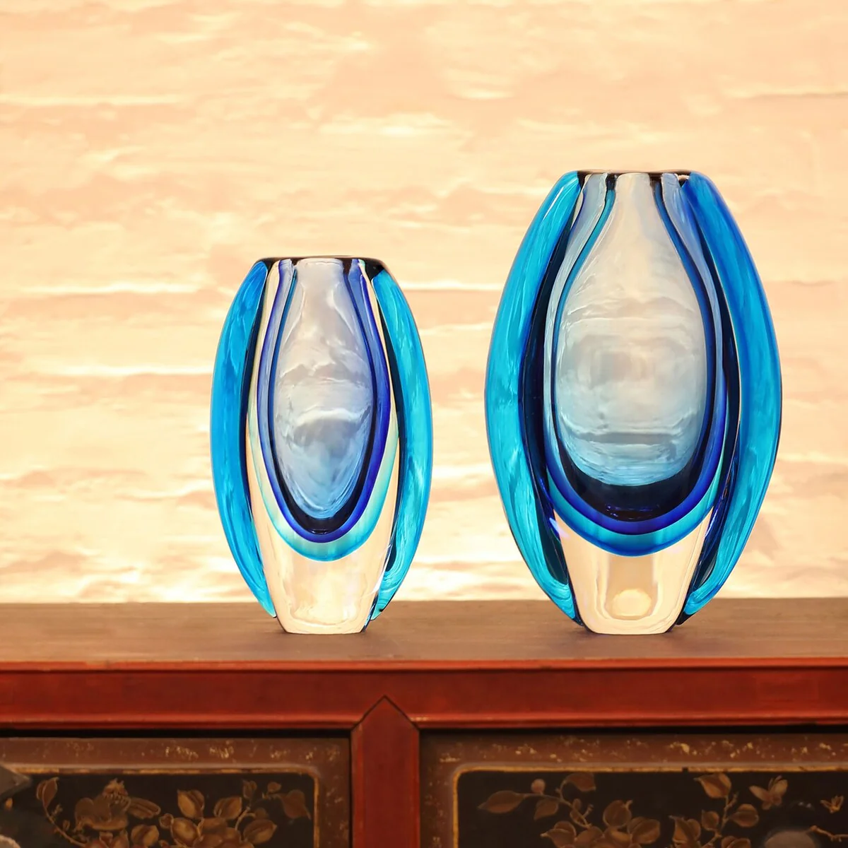 Luxury Lane Hand Blown Sommerso Oval Art Glass Vase 8.5-10 inch tall