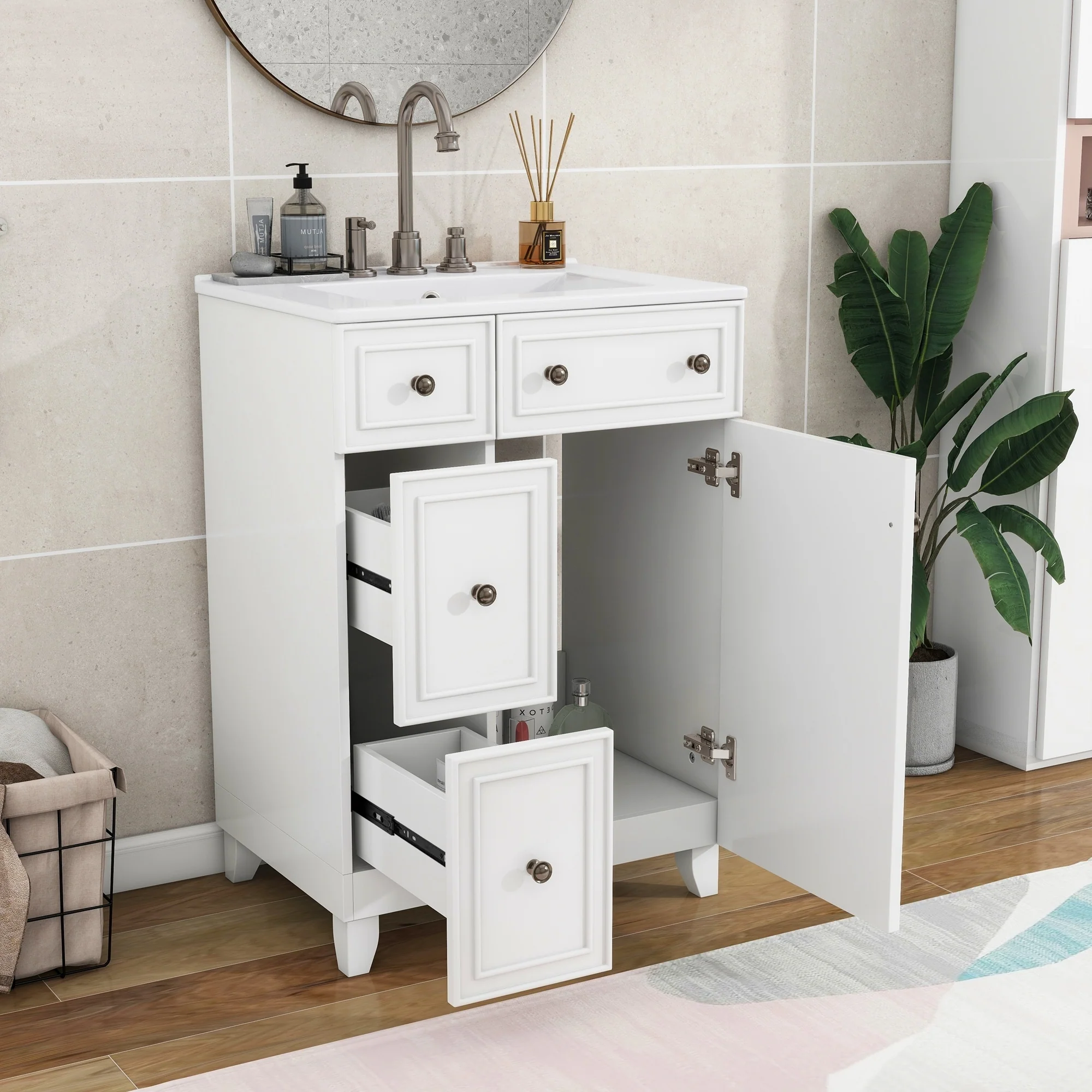 24-Inch Bathroom Vanity Cabinet with Ceramic Sink by Harper&Bright Designs
