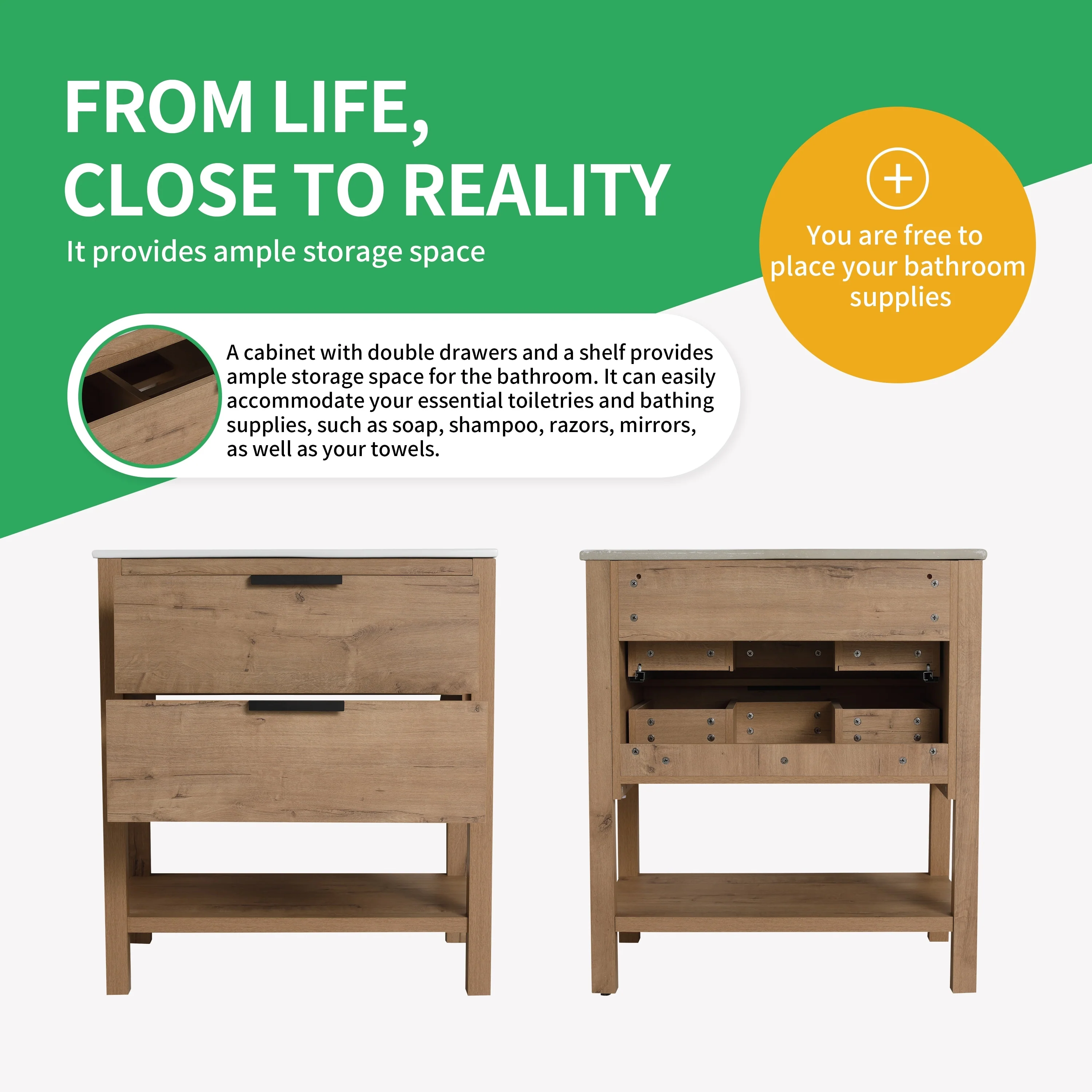 BNK 30/36 Inch Bathroom Vanity With Single Sink,Modern Bathroom Vanities With Soft Close Drawer And Shelf