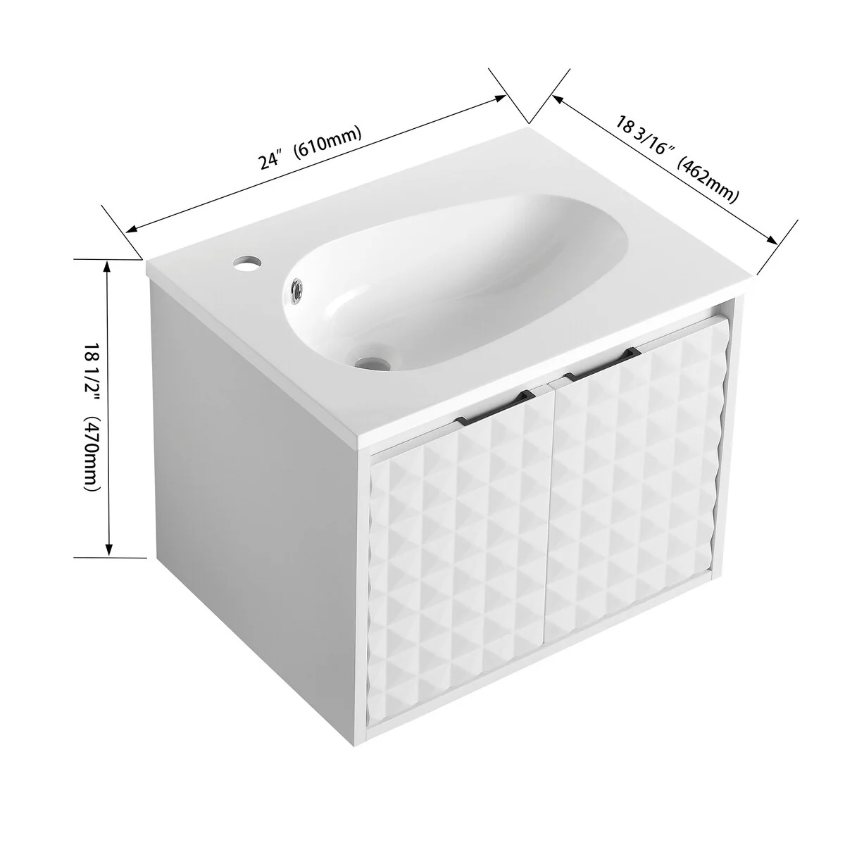 24/ 48 inch Wall Mounted Bathroom Vanity Set in White with Integrated Resin Sink