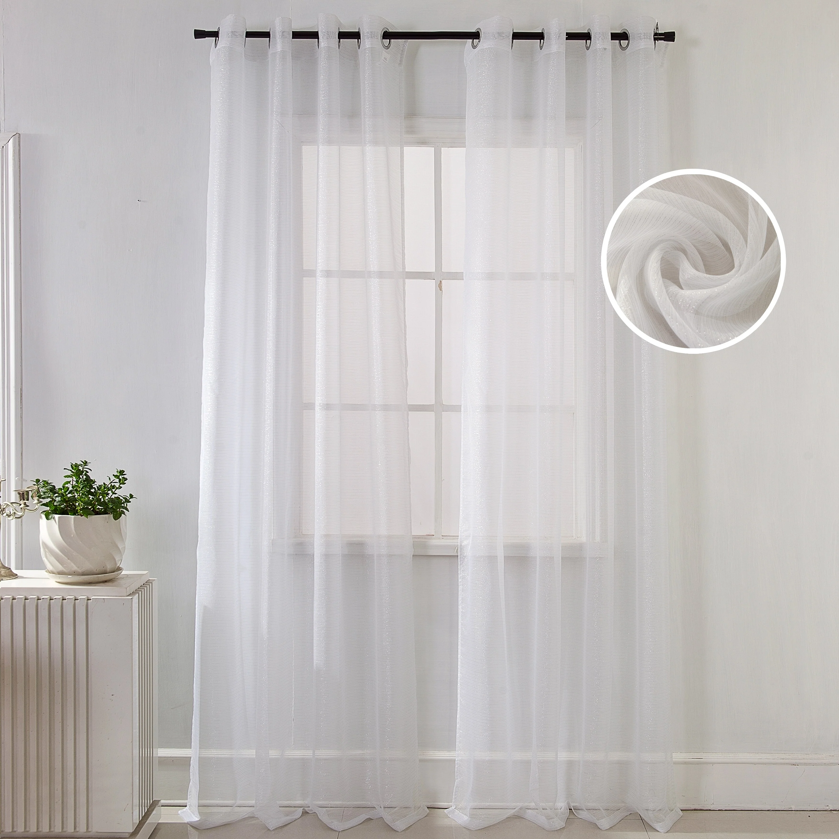 Lonnie Metallic Stripe Sheer Window Curtain Panel 90 inch