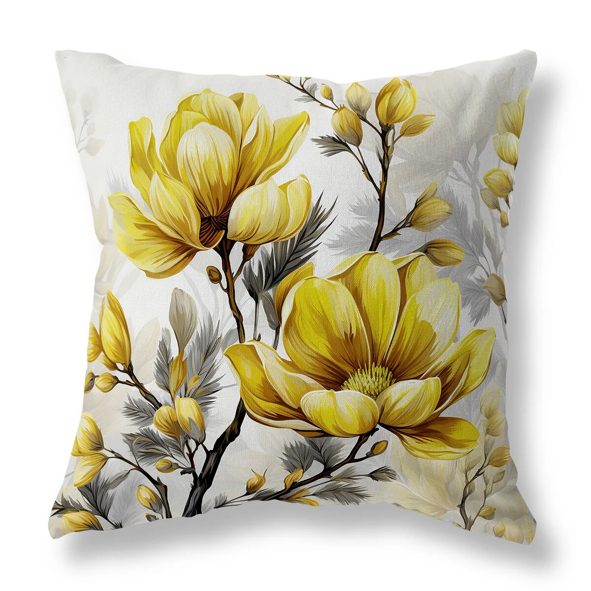 Yellow And Grey Zinnia Zest Indoor/Outdoor Throw Pillow Zipper