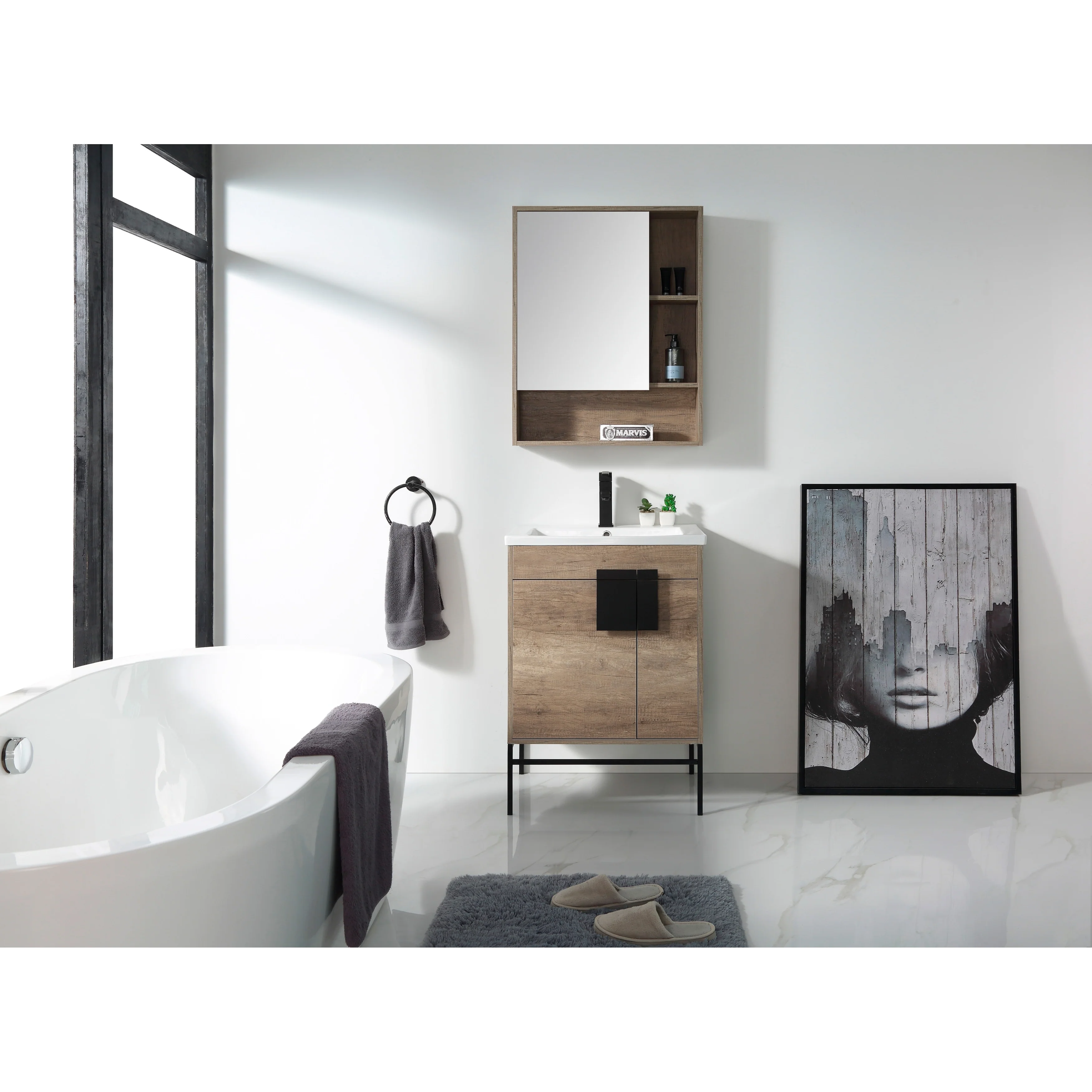 24-inch Modern Bathroom Vanity Set w/ Vitreous China Sink Top