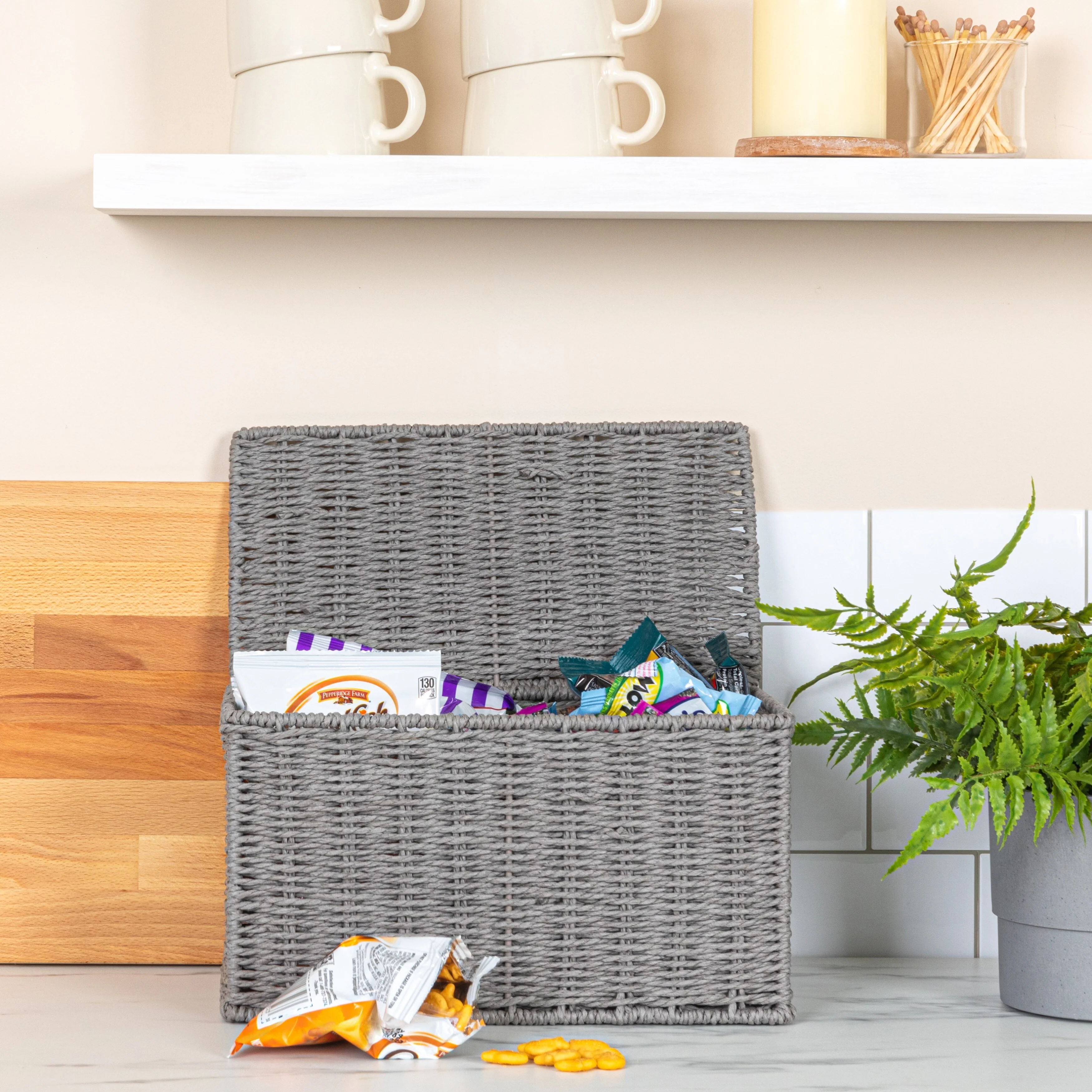 Household Essentials Handwoven Paper Rope Wicker Basket with Lid - 11.8