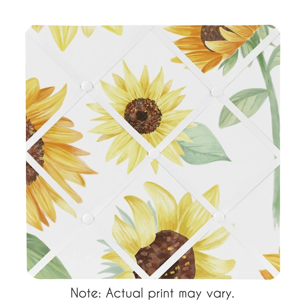 Sweet Jojo Designs Yellow Green Boho Floral Sunflower 13-in Fabric Memory Photo Bulletin Board - Farmhouse Watercolor Flower