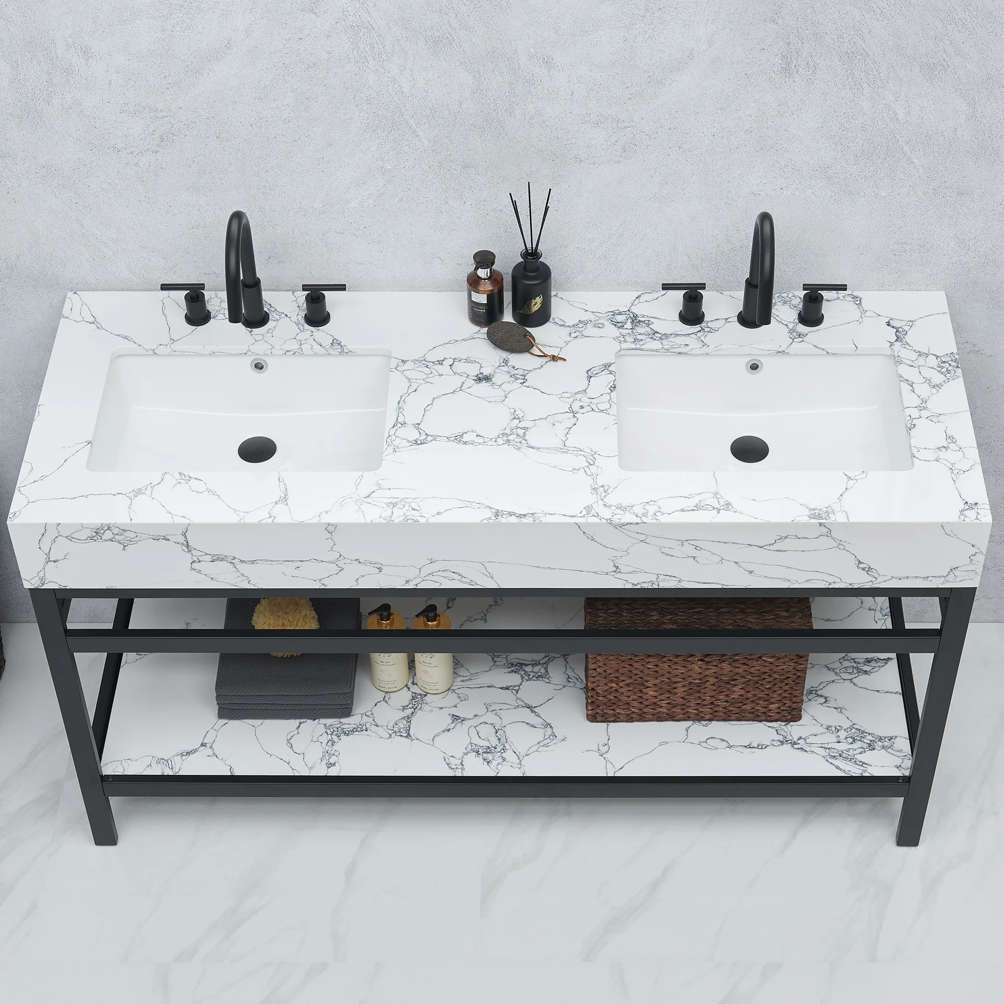 Ecija Bath Vanity, Metal Support with Composite Stone Top, no Mirror