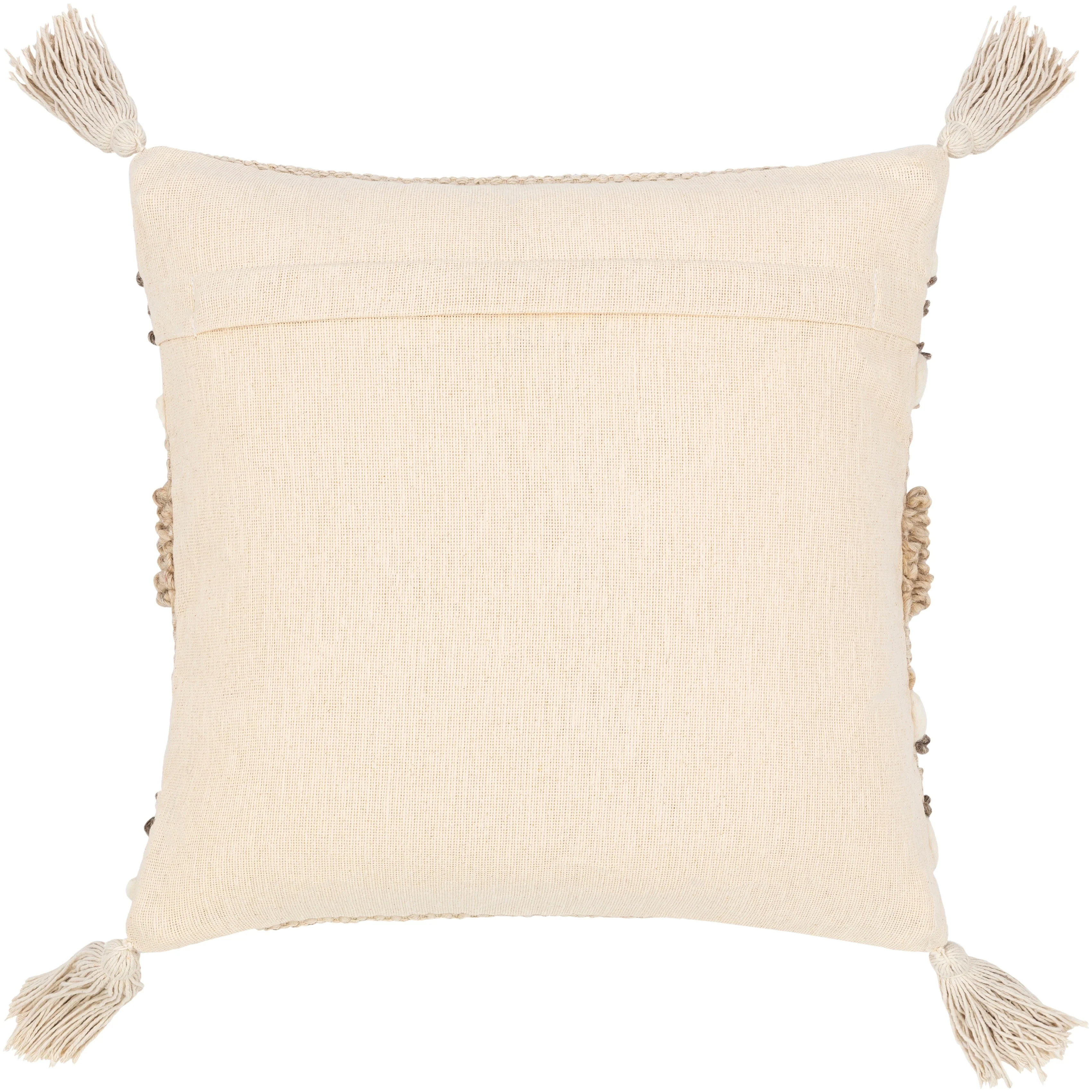 Goa Taupe Bohemian Tassel Wool Throw Pillow Cover (20