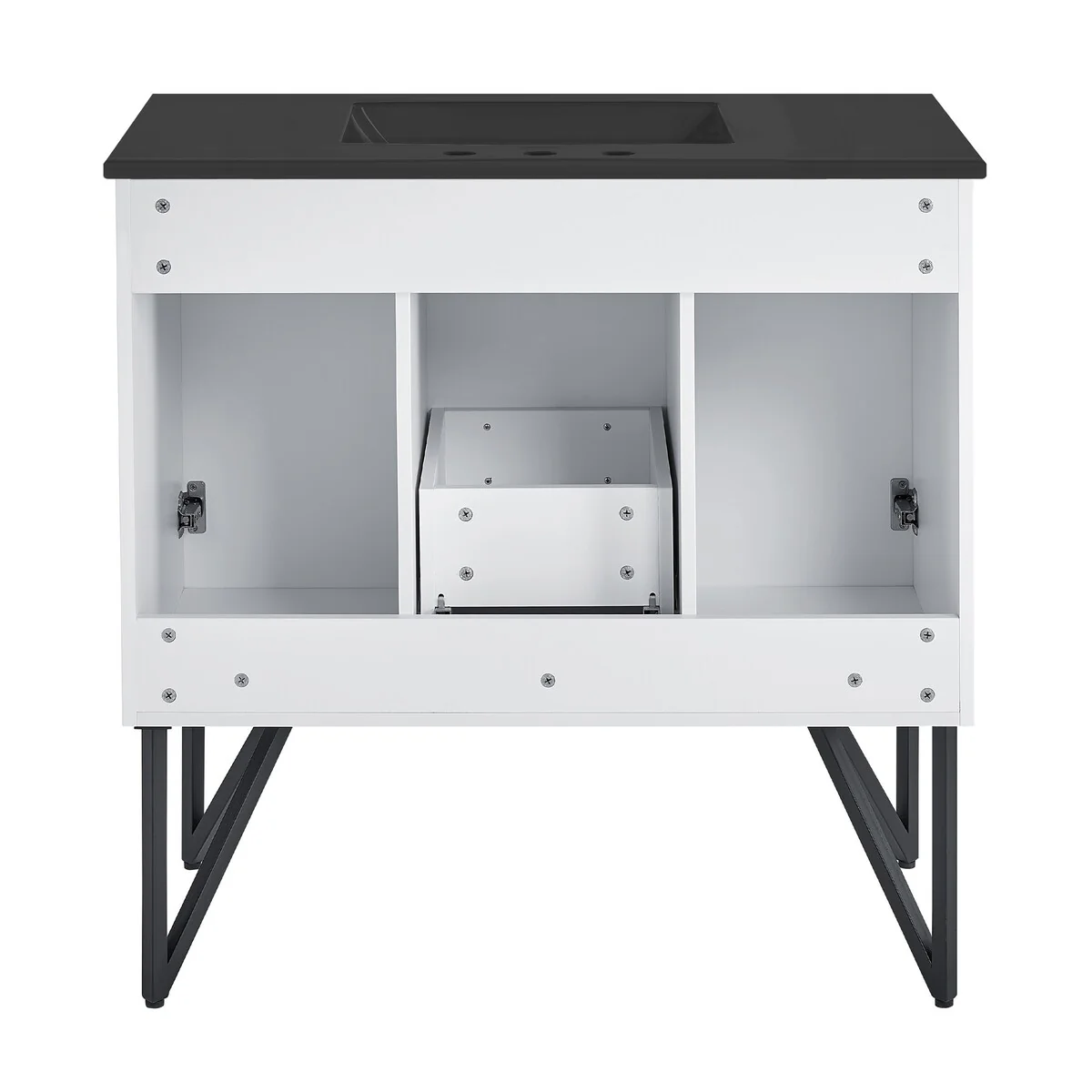 Annecy 36 In. White Bathroom Vanity With Black, 3-Hole Ceramic Sink Top