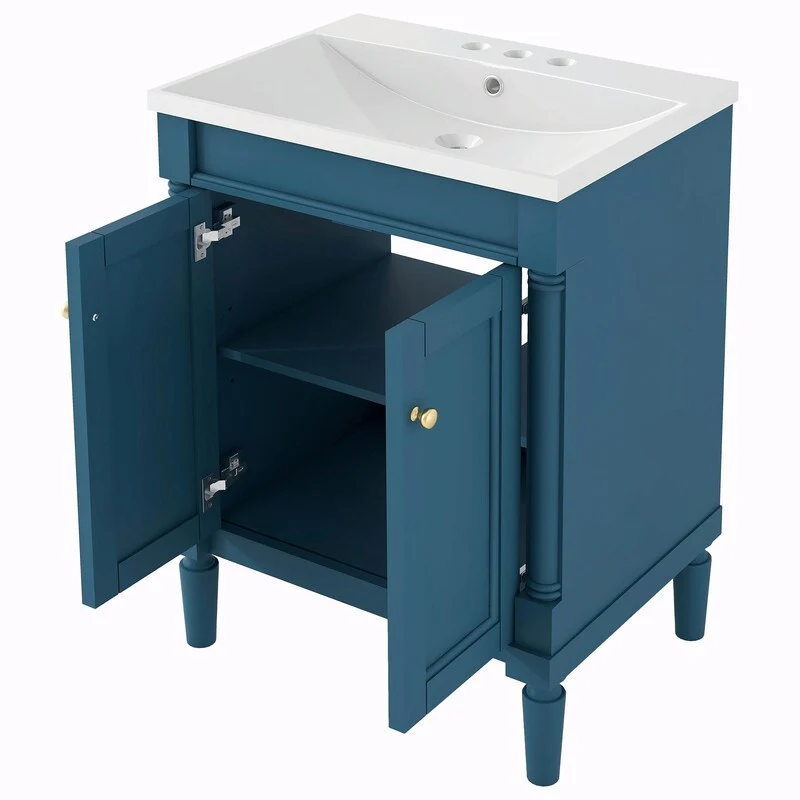 24'' Bathroom Vanity with Top Sink: Modern 2-Tier Storage Cabinet, Single Sink, Large Shelves